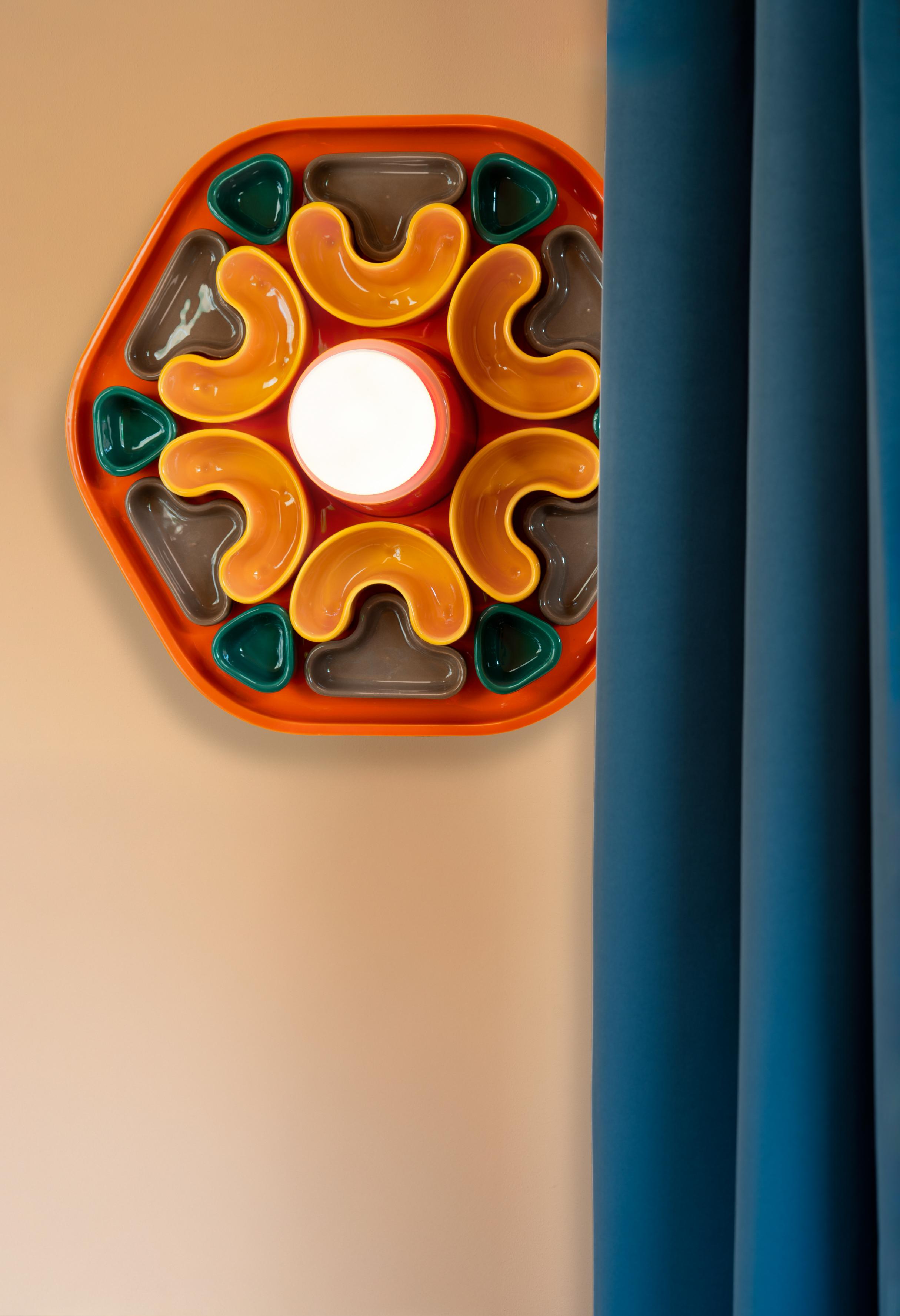 Kinkiet ceramiczny PHYTIA pomarańczowy z żółtym, brązowym i zielonym