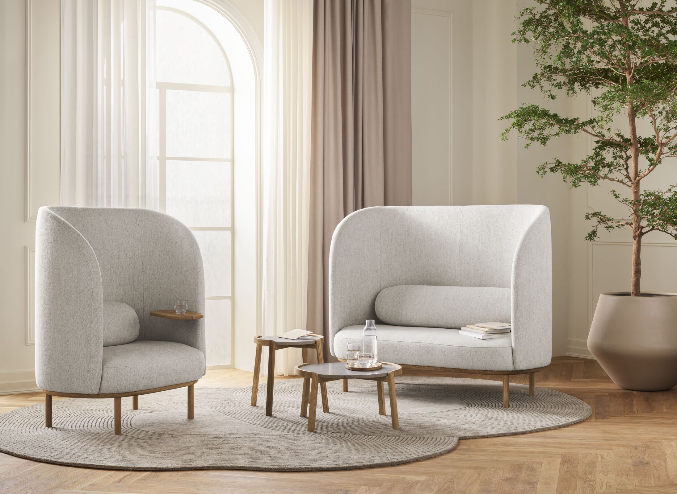 Fotel FUUGA NESTING podstawa z bielonego drewna dębowego