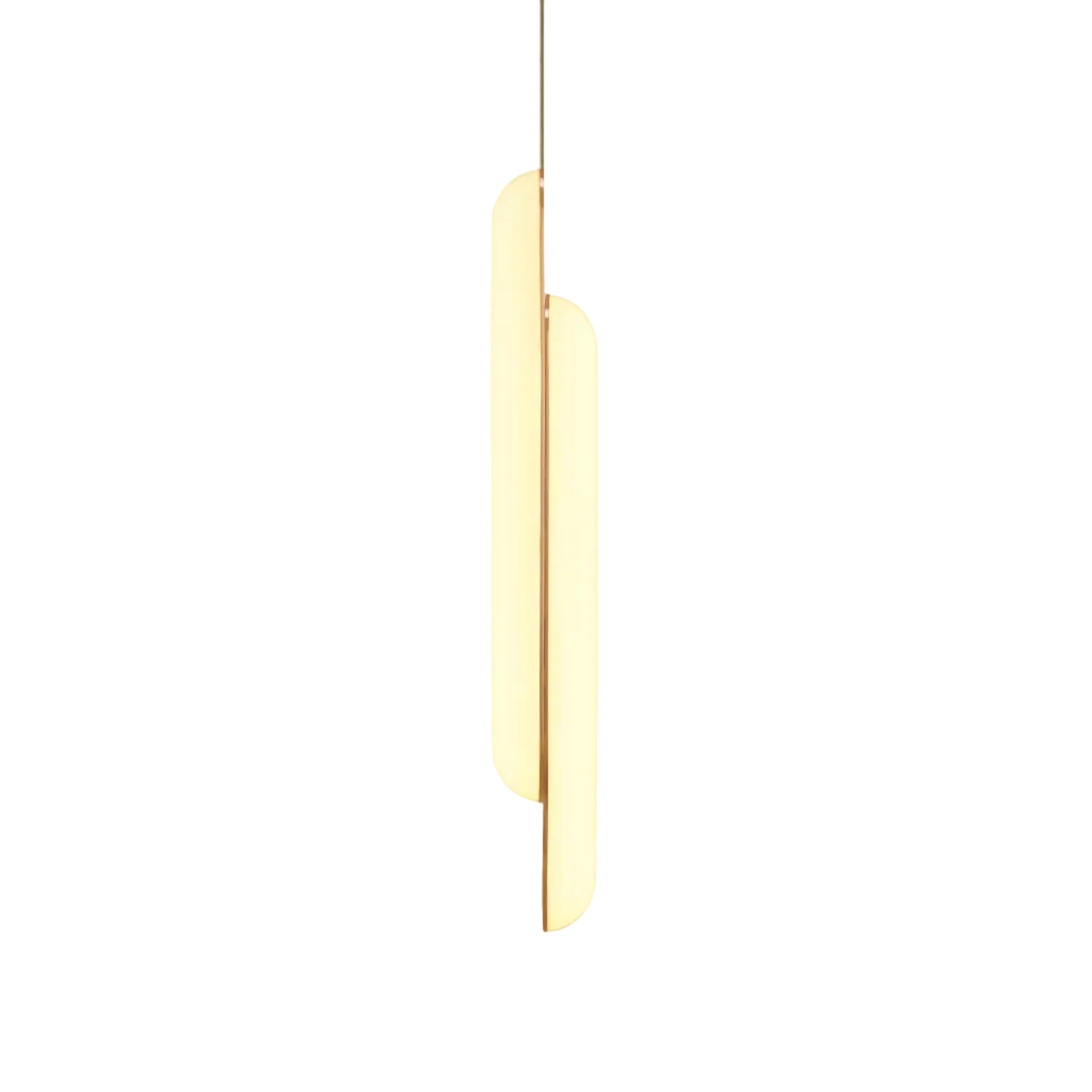 Lampa wisząca pionowa GEMINI opalowy klosz z mosiądzem