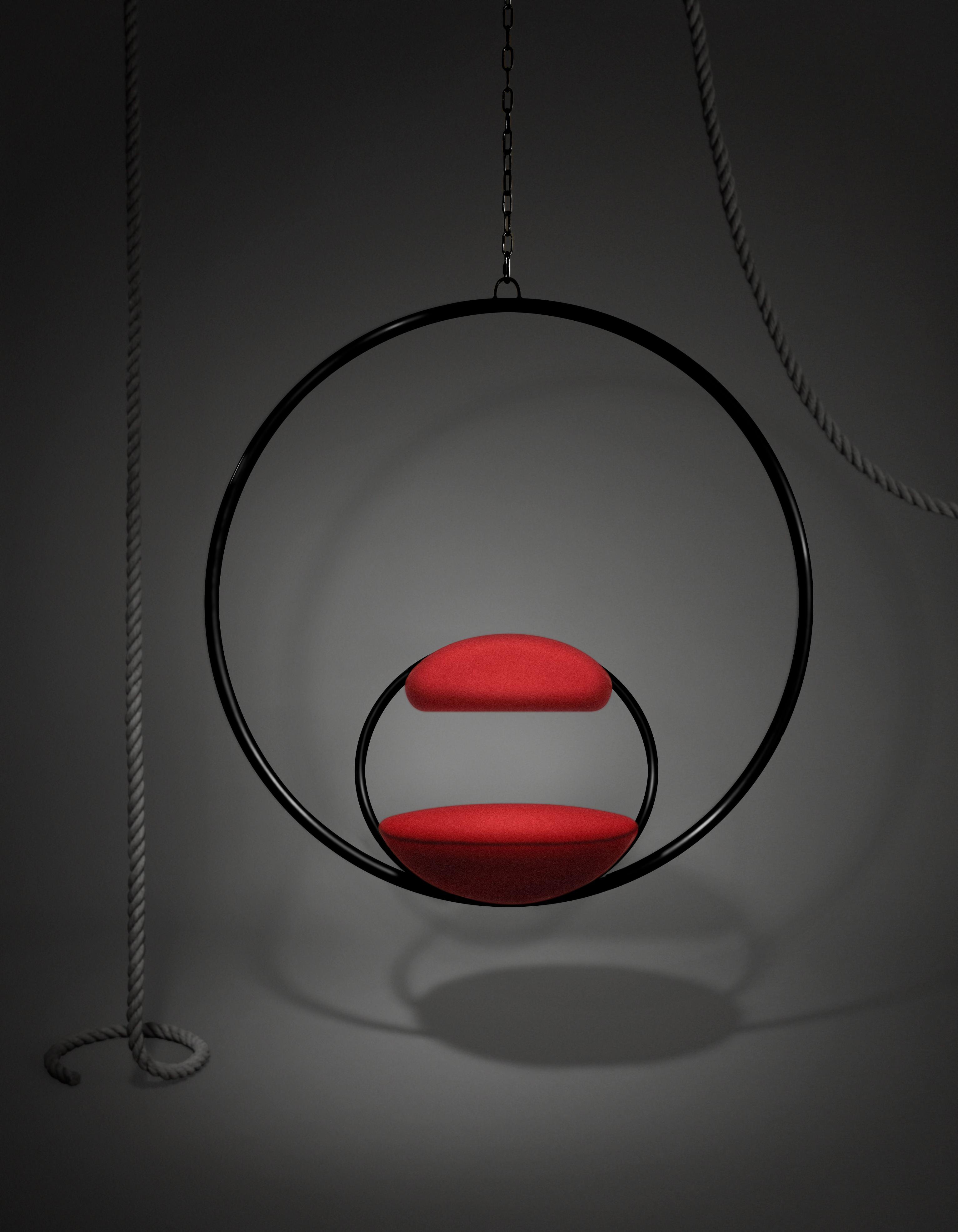 Krzesło wiszące HANGING HOOP czerwone z czarnym wykończeniem