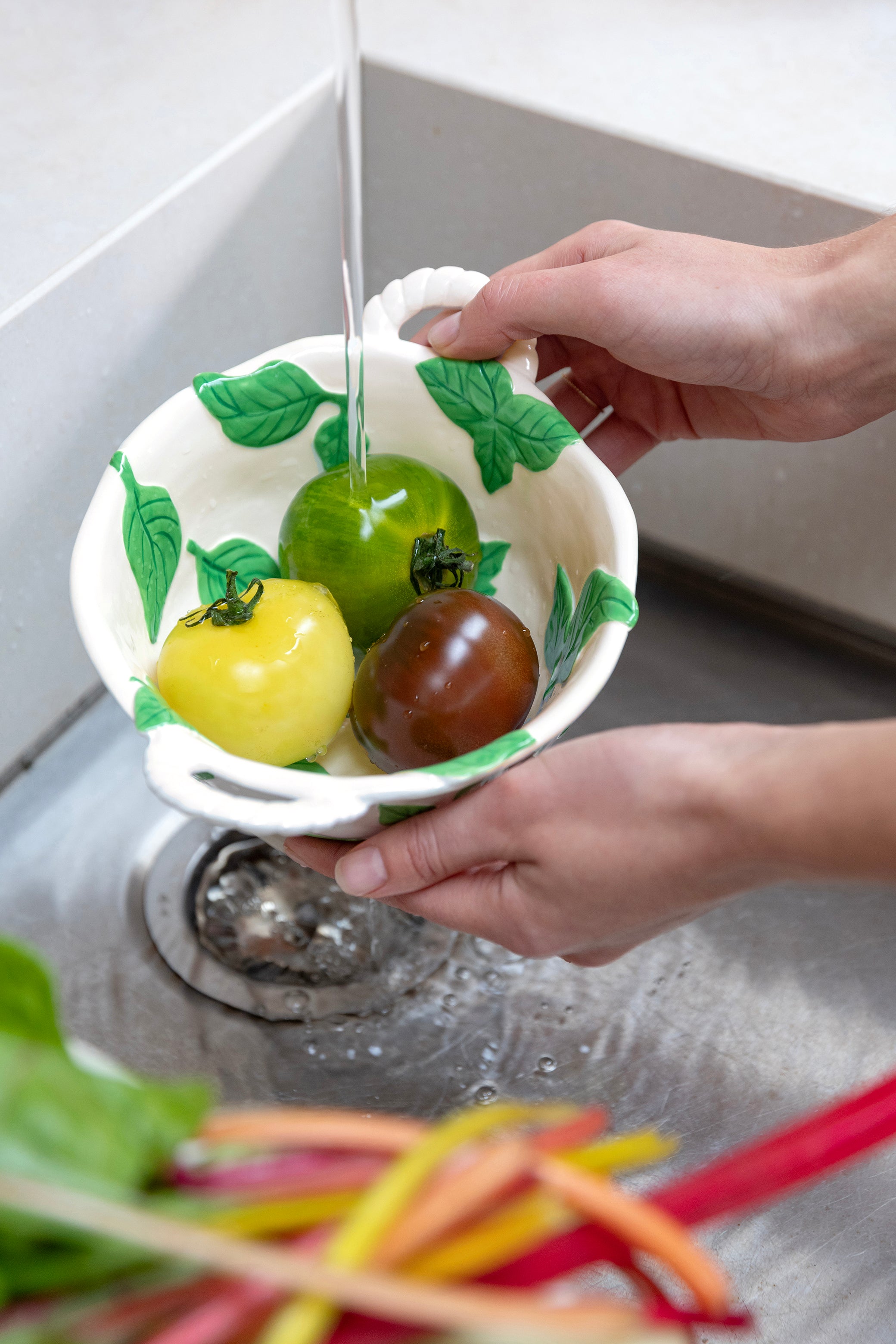 Durszlak z podstawką BASIL biały z zielonym