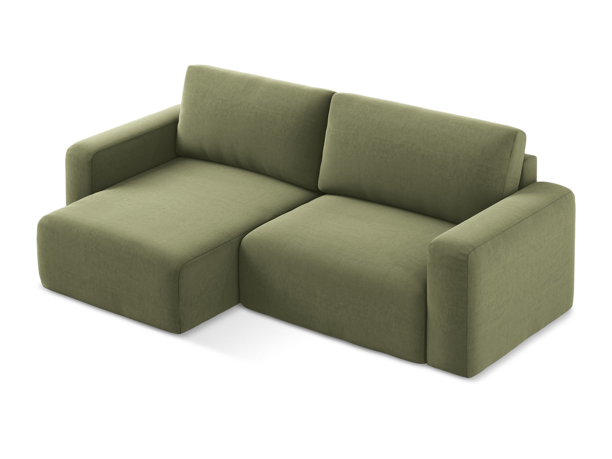 Left-facing velvet corner sofa bed KONA in olive green