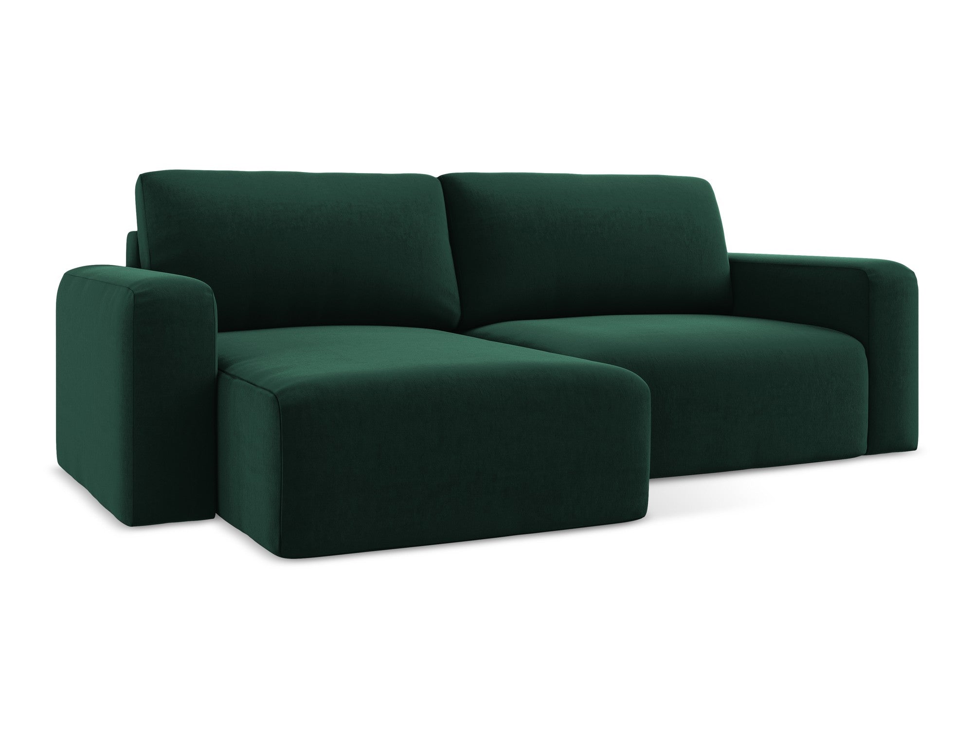 Left-facing velvet corner sofa with sleeping function KONA in bottle green
