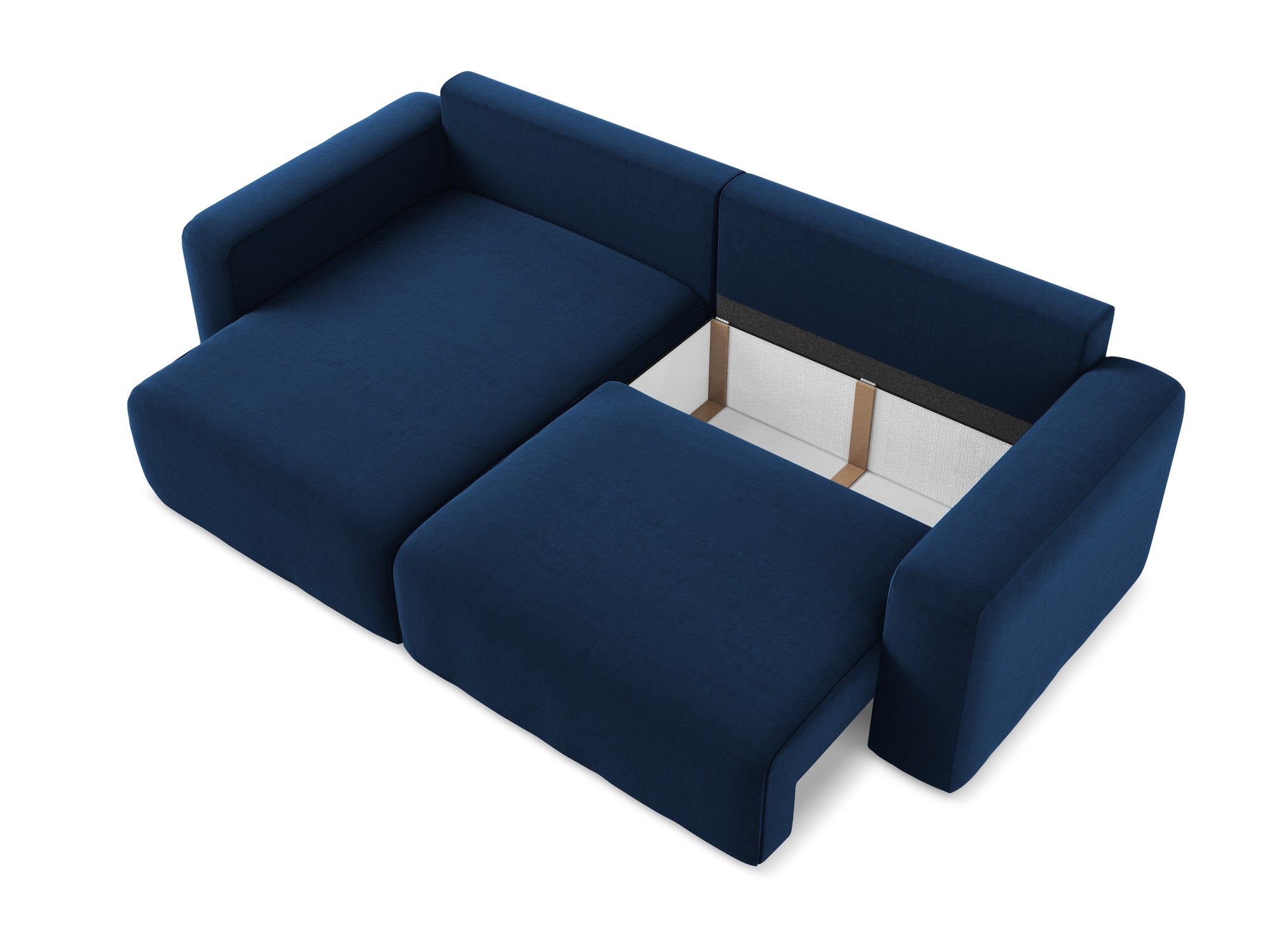 Left-facing velvet corner sofa bed KONA royal blue