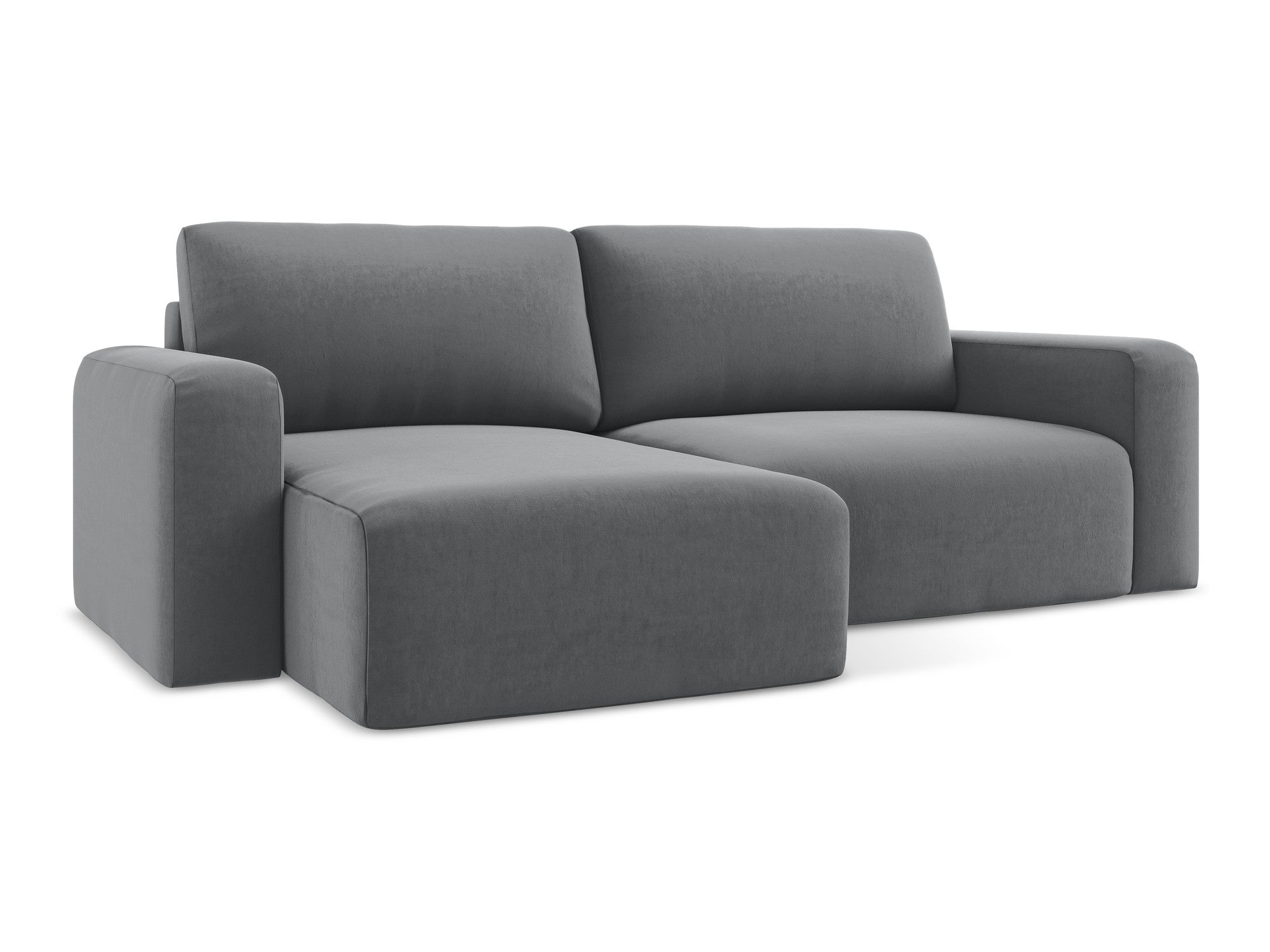 Left-facing velvet corner sofa bed KONA in steel gray