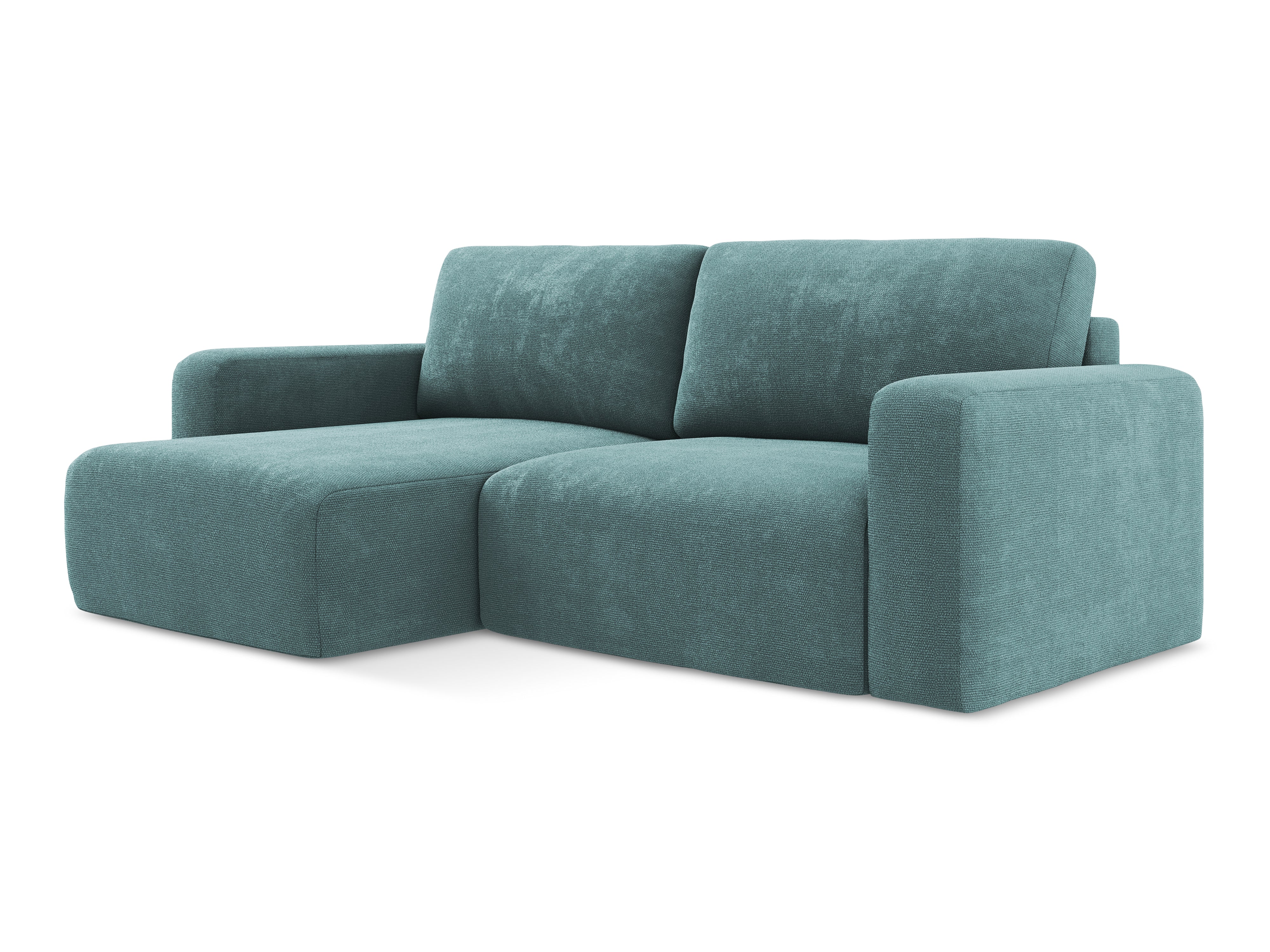 Linksseitiges Schlafsofa KONA in jeansblauem Chenille