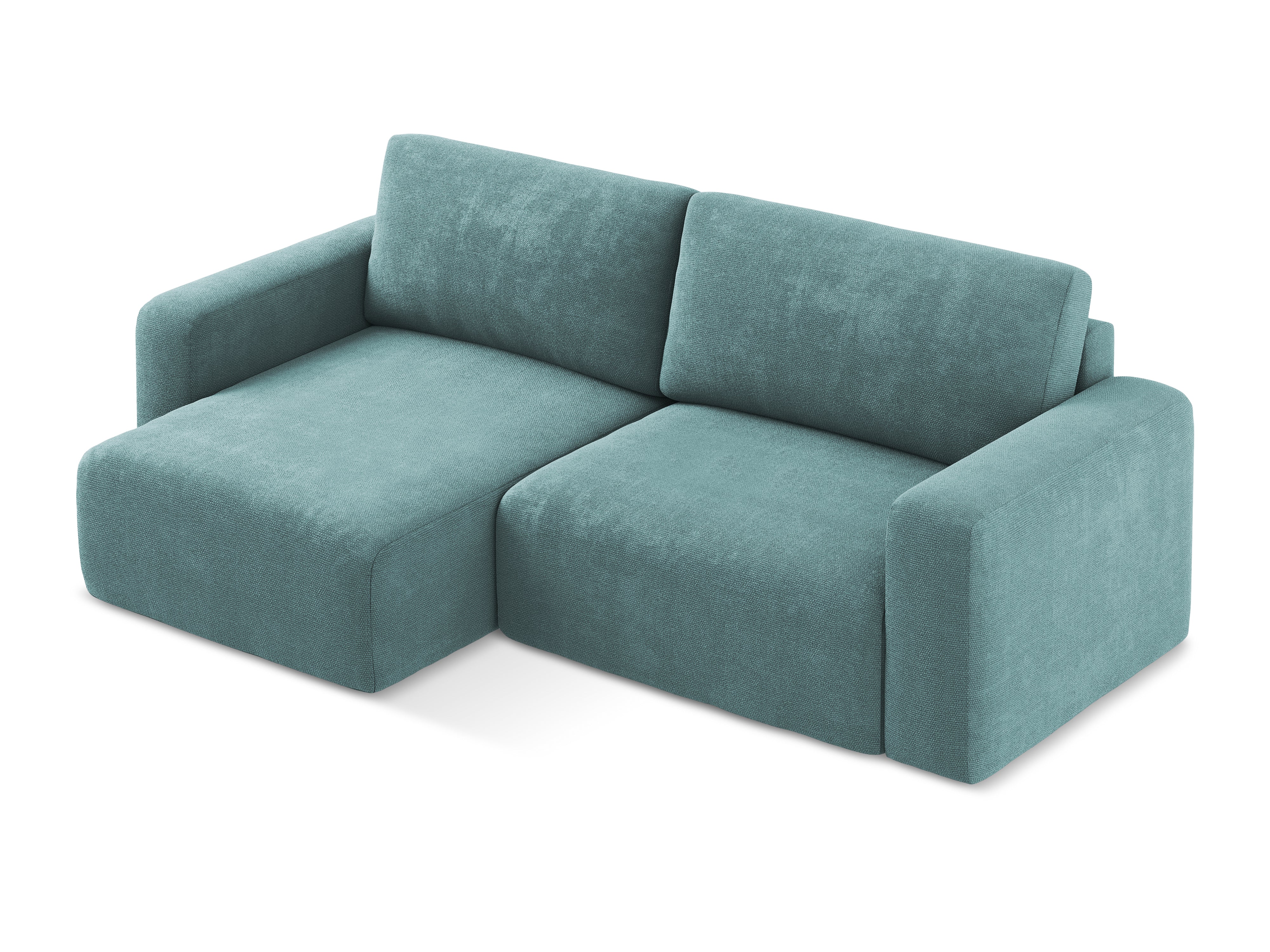 Linksseitiges Schlafsofa KONA in jeansblauem Chenille