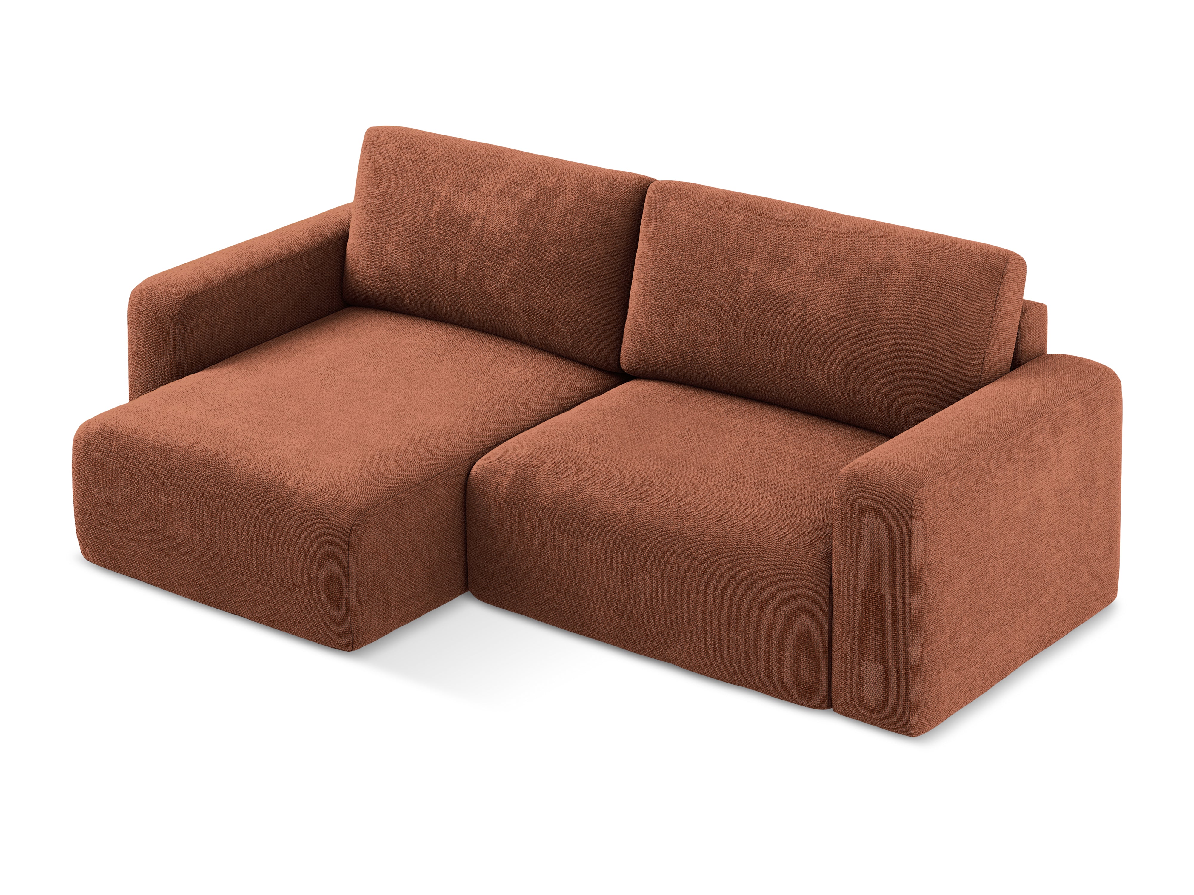 Linksseitige Schlafcouch KONA in Terrakotta Chenille