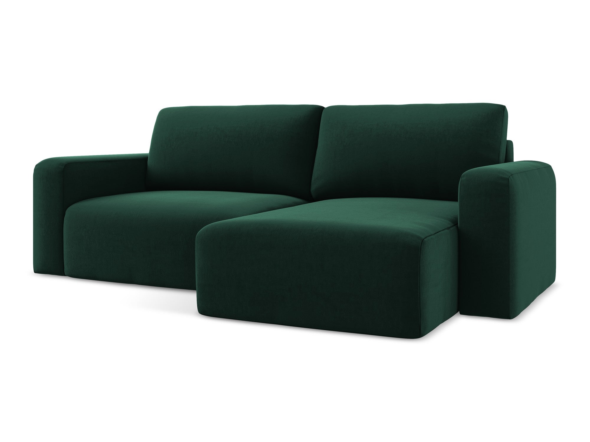Samt-Ecksofa rechts mit Schlaffunktion KONA in Flaschengrün