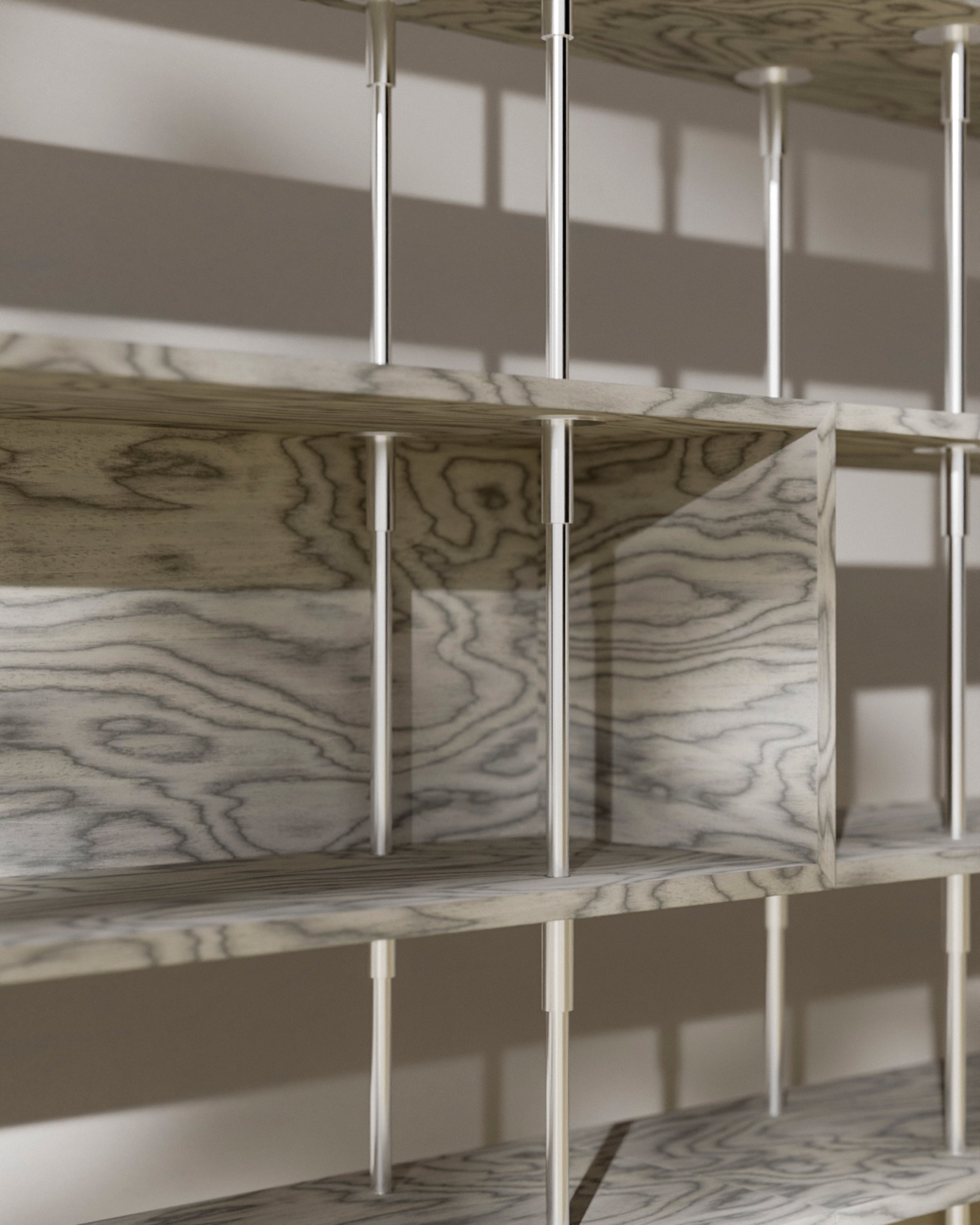 Regał KEEN BOX szare drewno z satynową stalową ramą