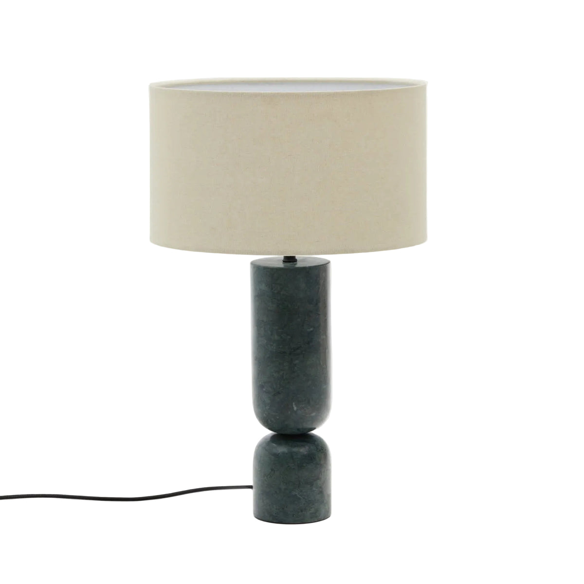 Lampa stołowa VEX zielony marmur z szarym lnianym kloszem – Kave Home