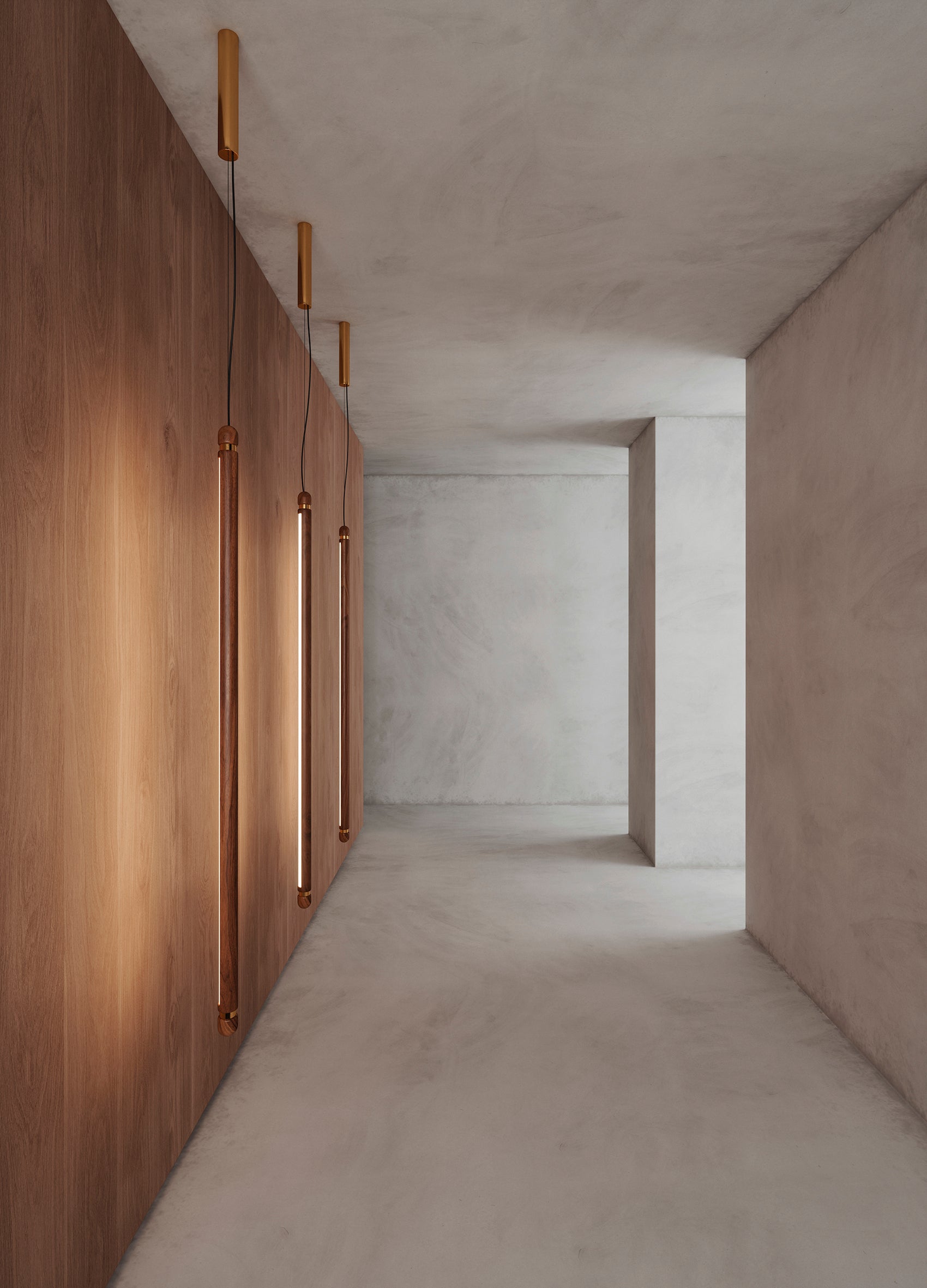 LINEA V Pendant Lamp in Walnut Wood with Brass Finish