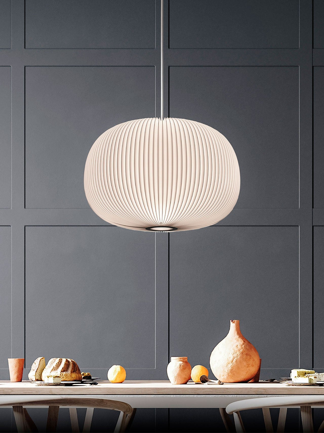 Pendelleuchte MODELL 132 LAMELLA 1 weiß mit goldener Veredelung