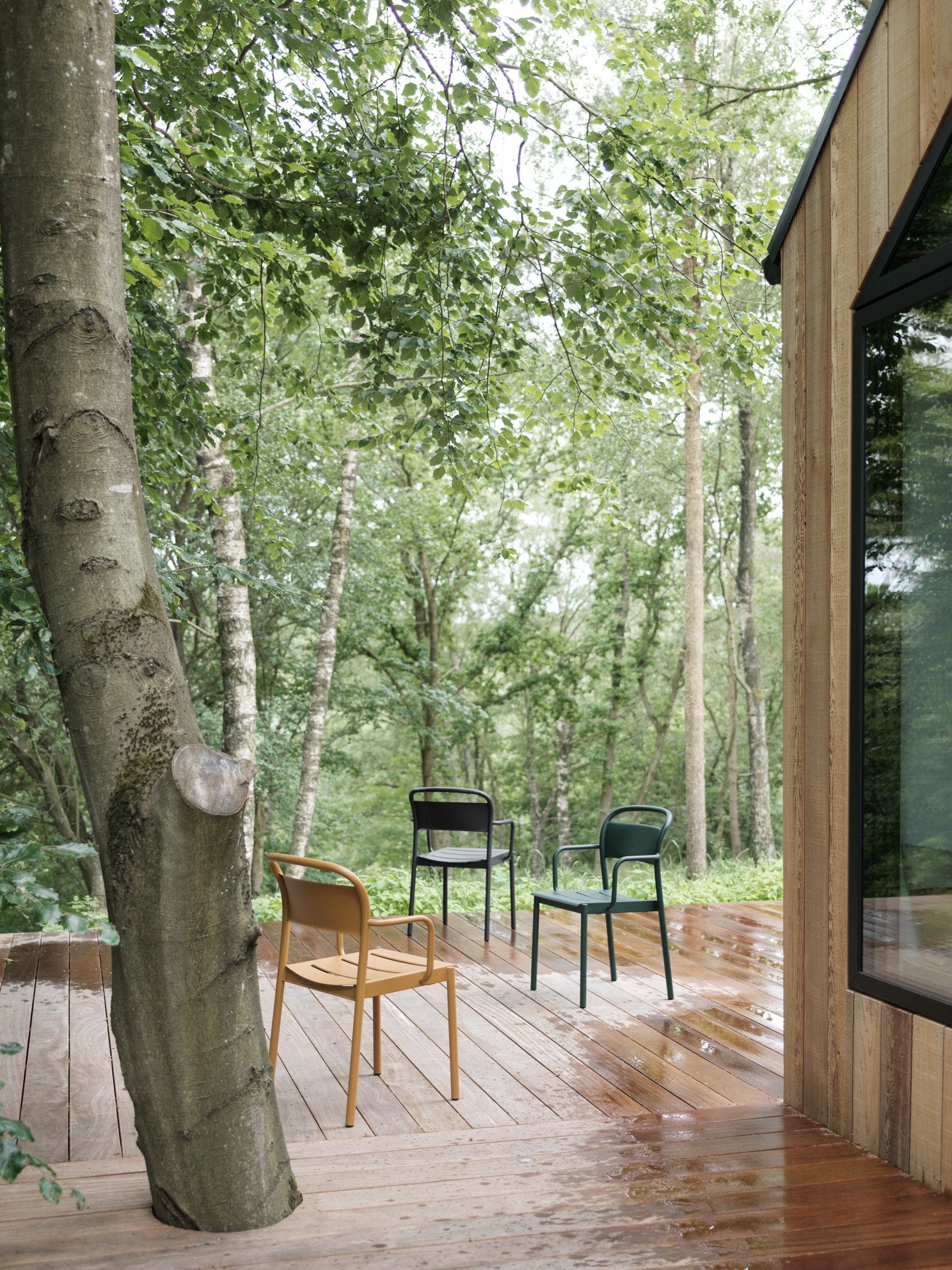 Outdoor Armchair with Armrests LINEAR Dark Green Steel [Amelia]