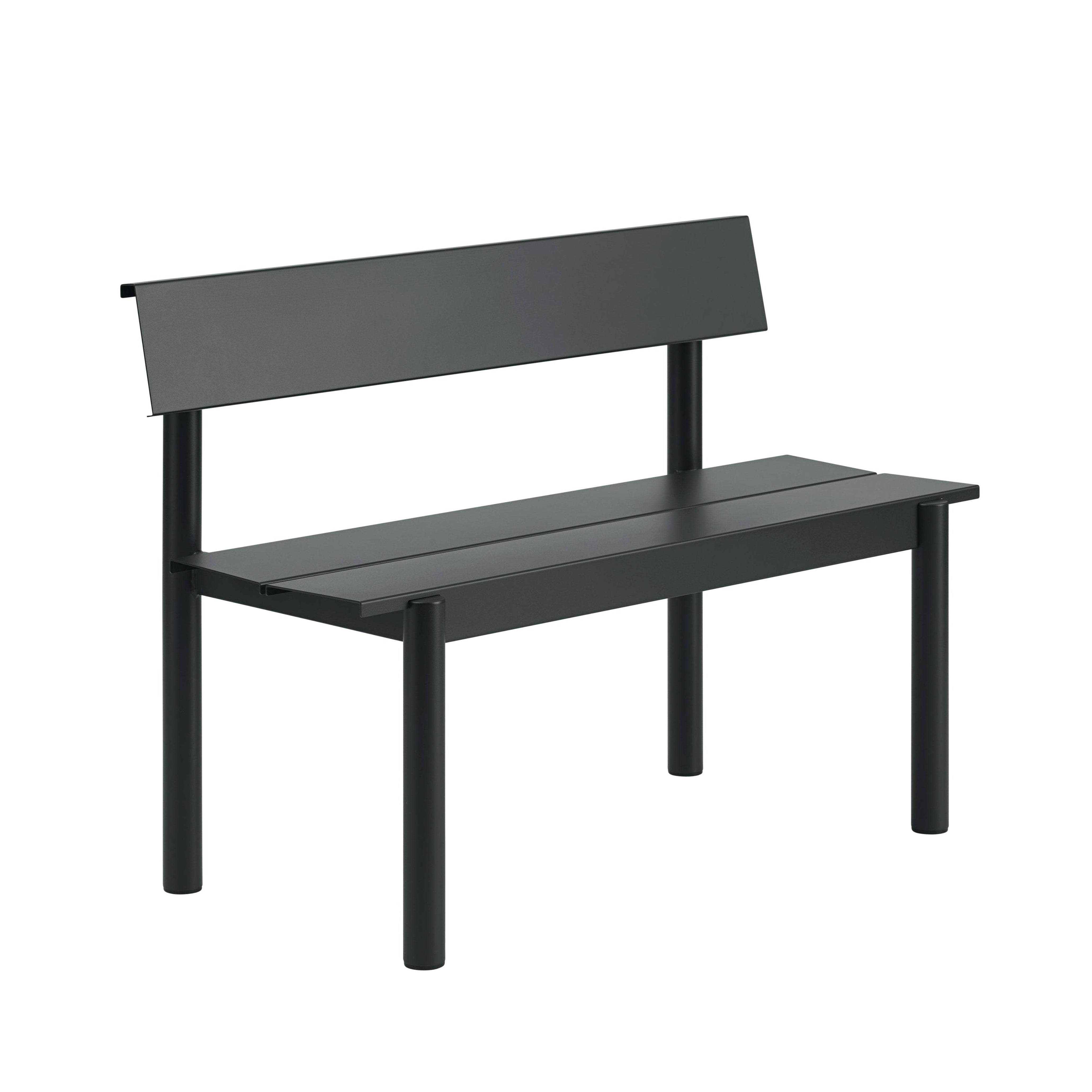 LINEAR Black Steel Outdoor Bench with Backrest