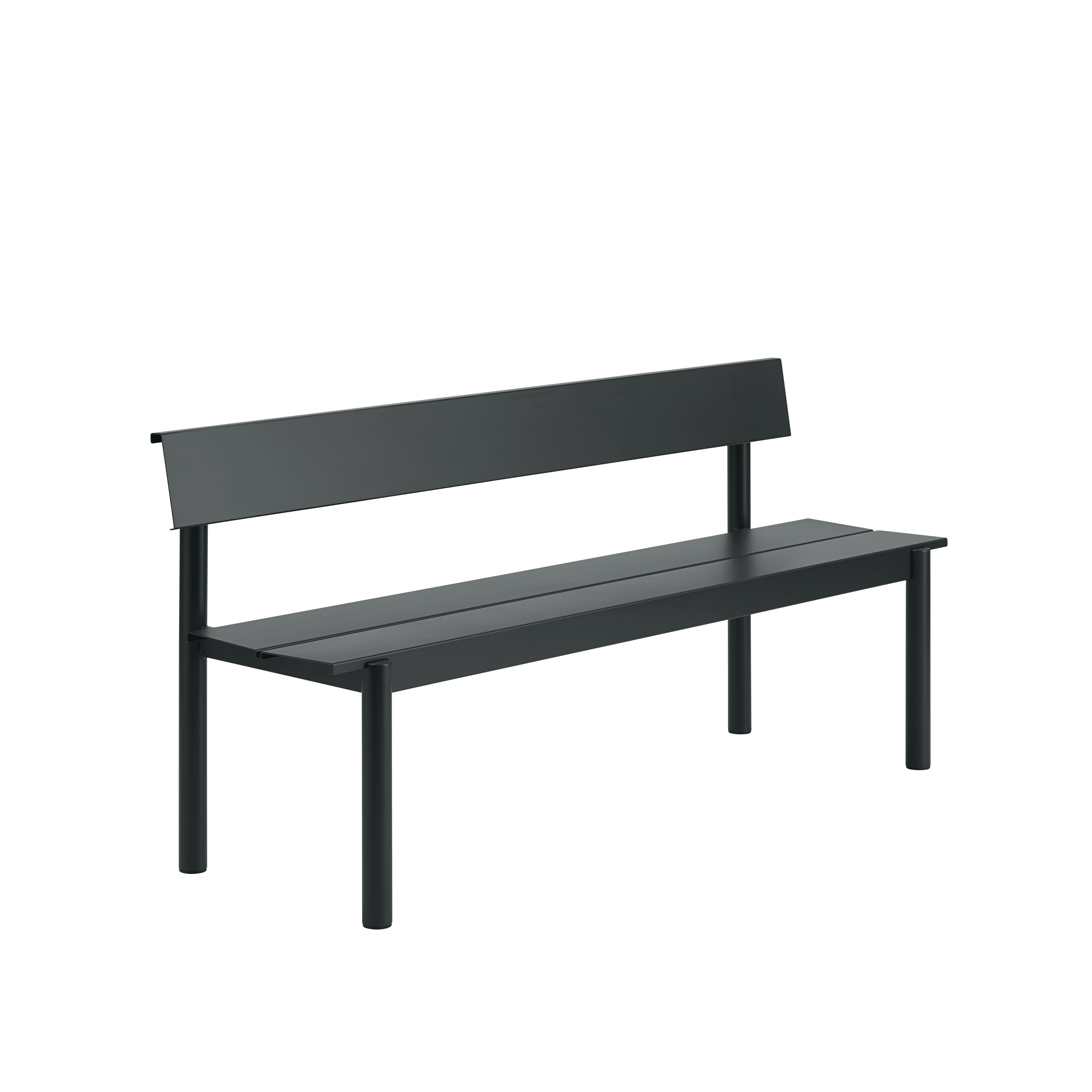 LINEAR Black Steel Outdoor Bench with Backrest
