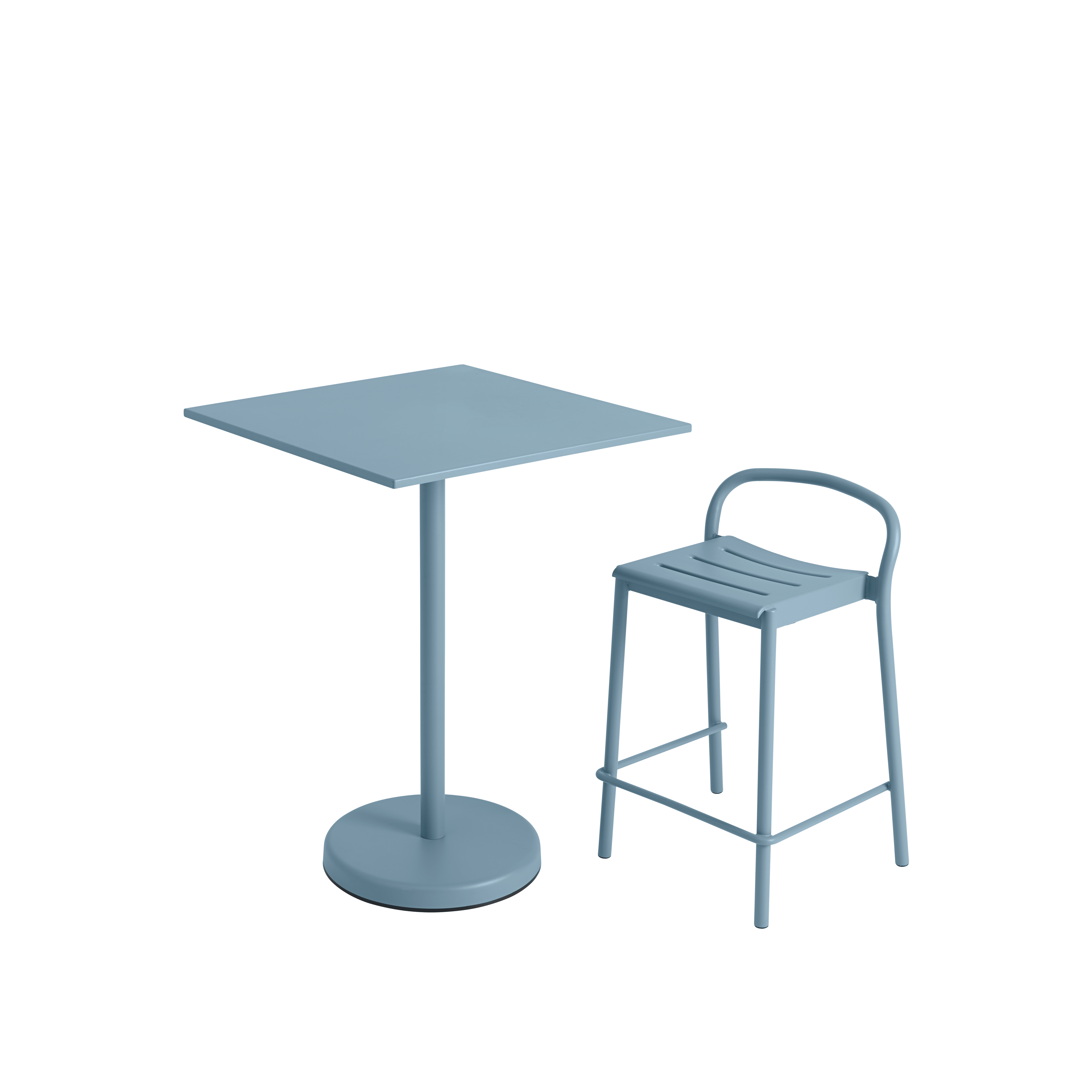Barhocker-Tisch LINEAR aus blauer Stahl für den Außenbereich