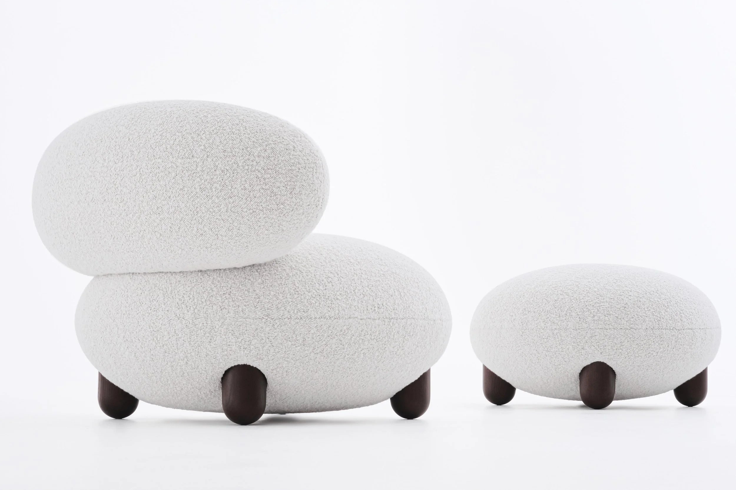 Upholstered FLOCK Armchair with Wooden Base
