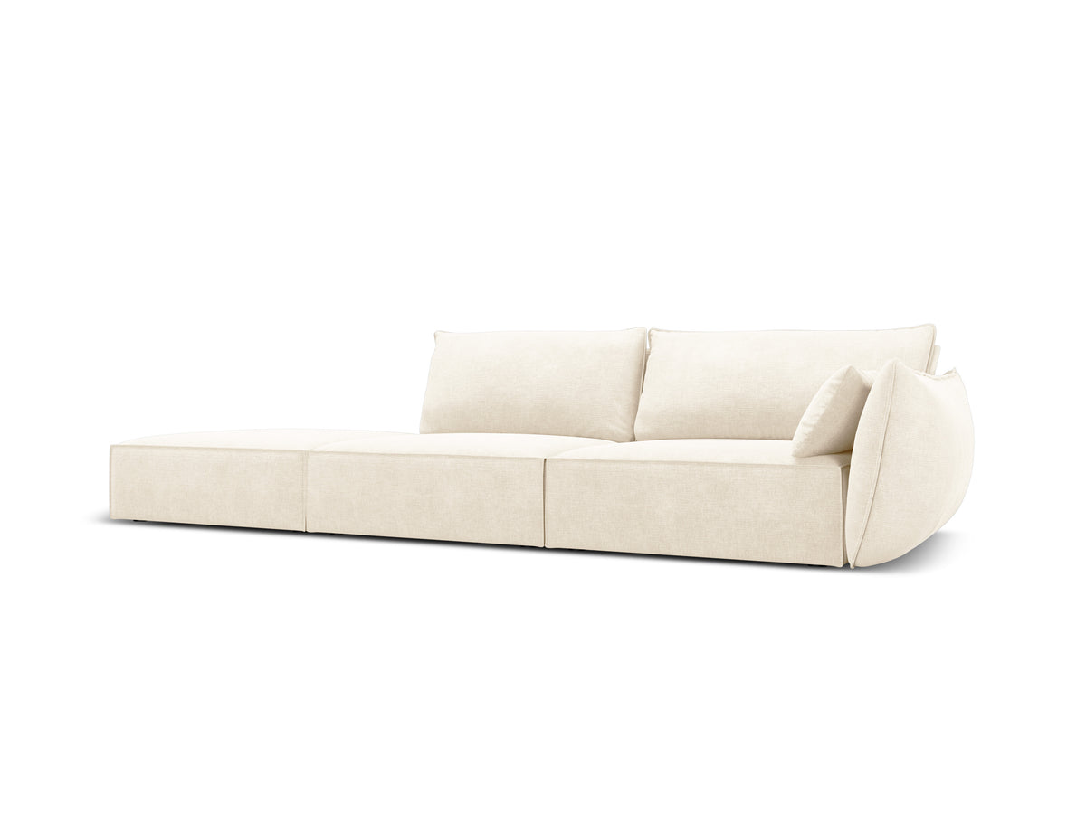 Sofa w tkaninie szenilowej lewostronna otwarta VANDA jasnobeżowy
