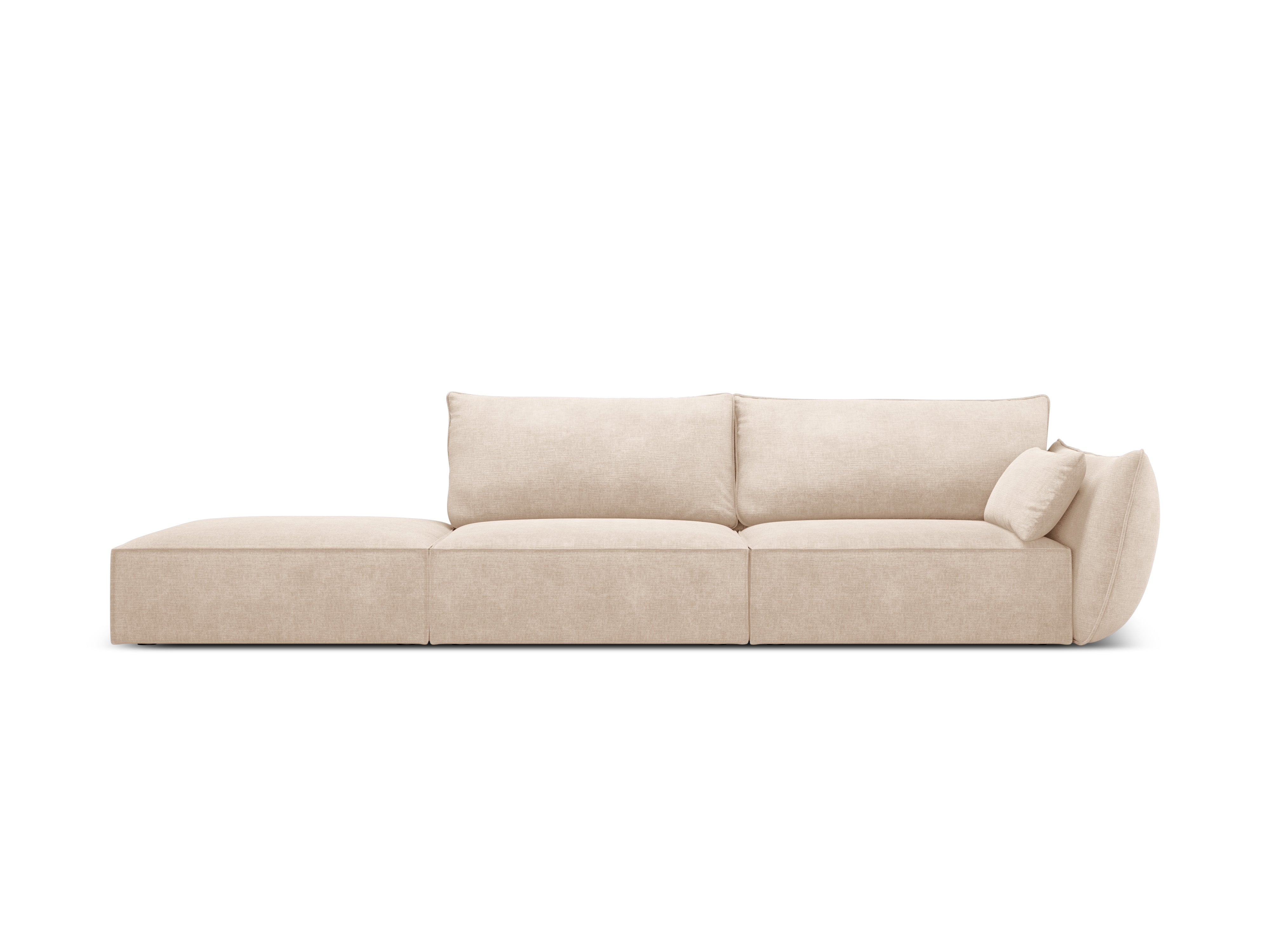 Sofa w tkaninie szenilowej lewostronna otwarta VANDA beżowy