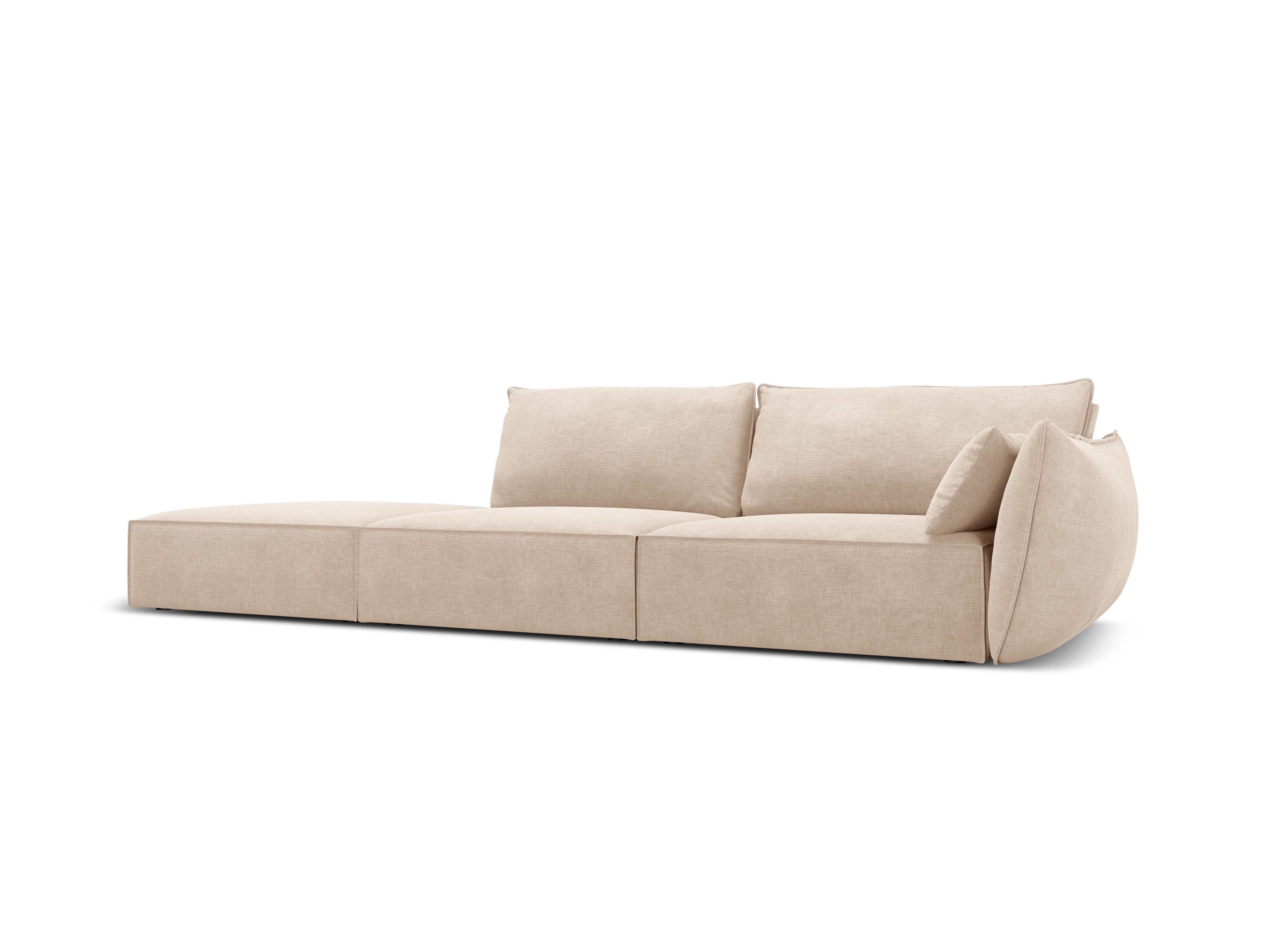 Sofa w tkaninie szenilowej lewostronna otwarta VANDA beżowy