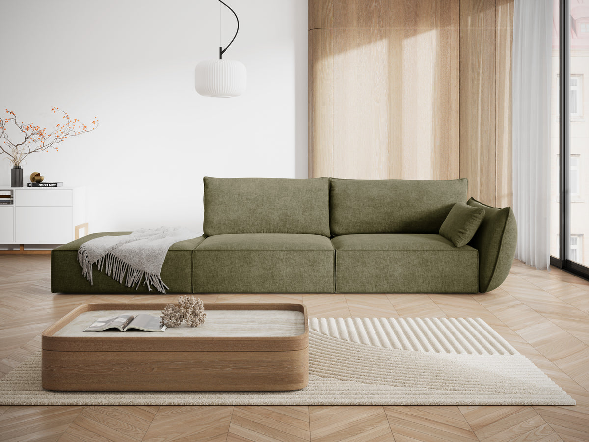 Sofa w tkaninie szenilowej lewostronna otwarta VANDA zielony