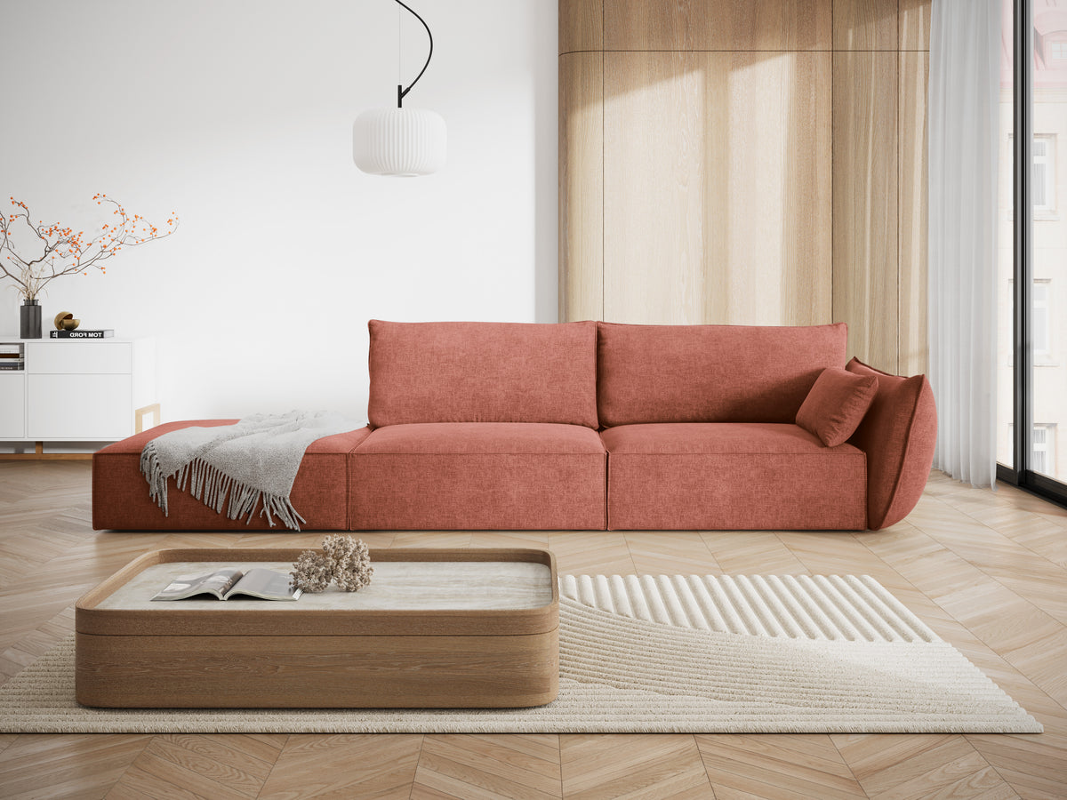 Sofa w tkaninie szenilowej lewostronna otwarta VANDA terracotta