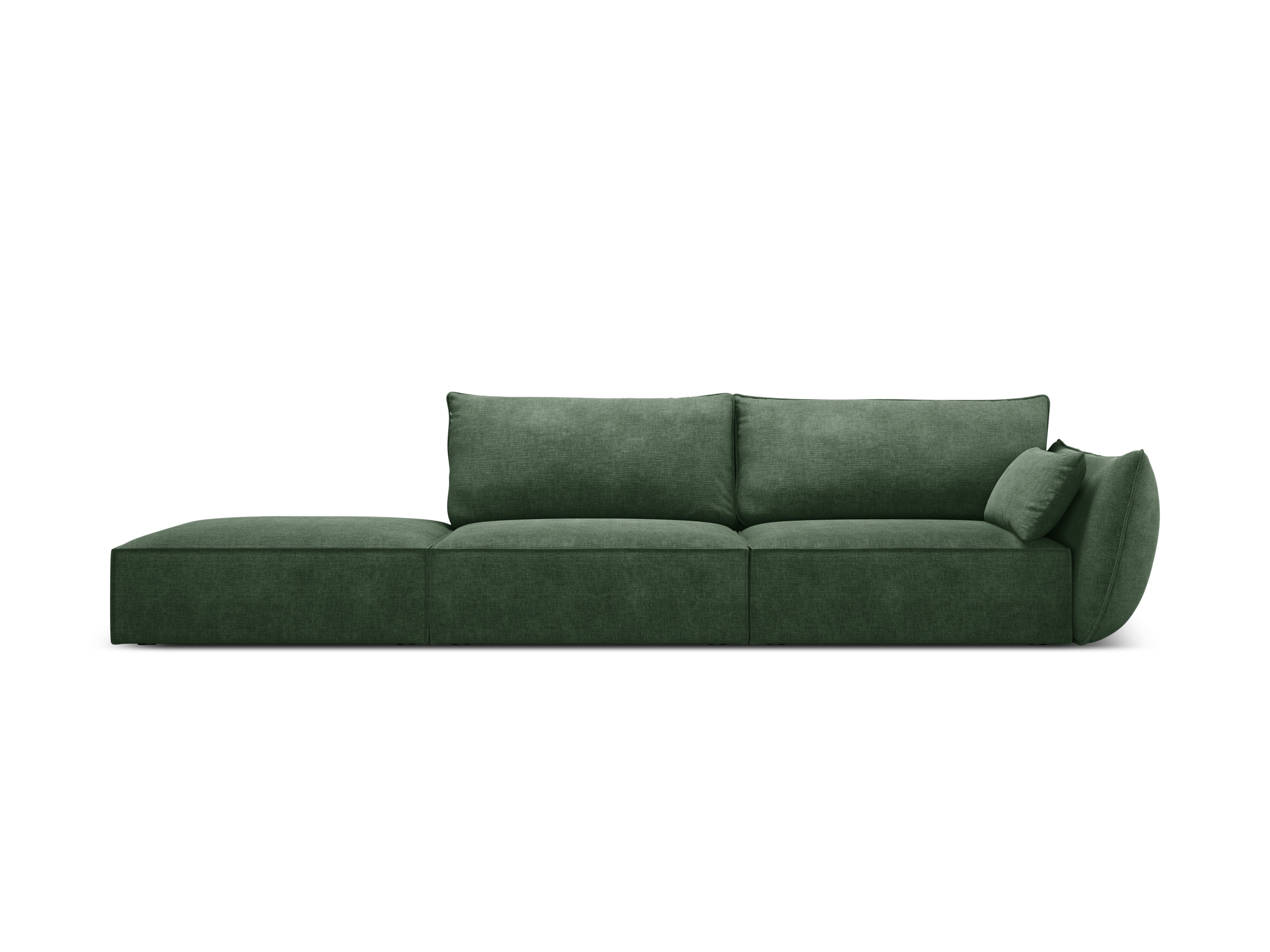 Sofa w tkaninie szenilowej lewostronna otwarta VANDA butelkowa zieleń