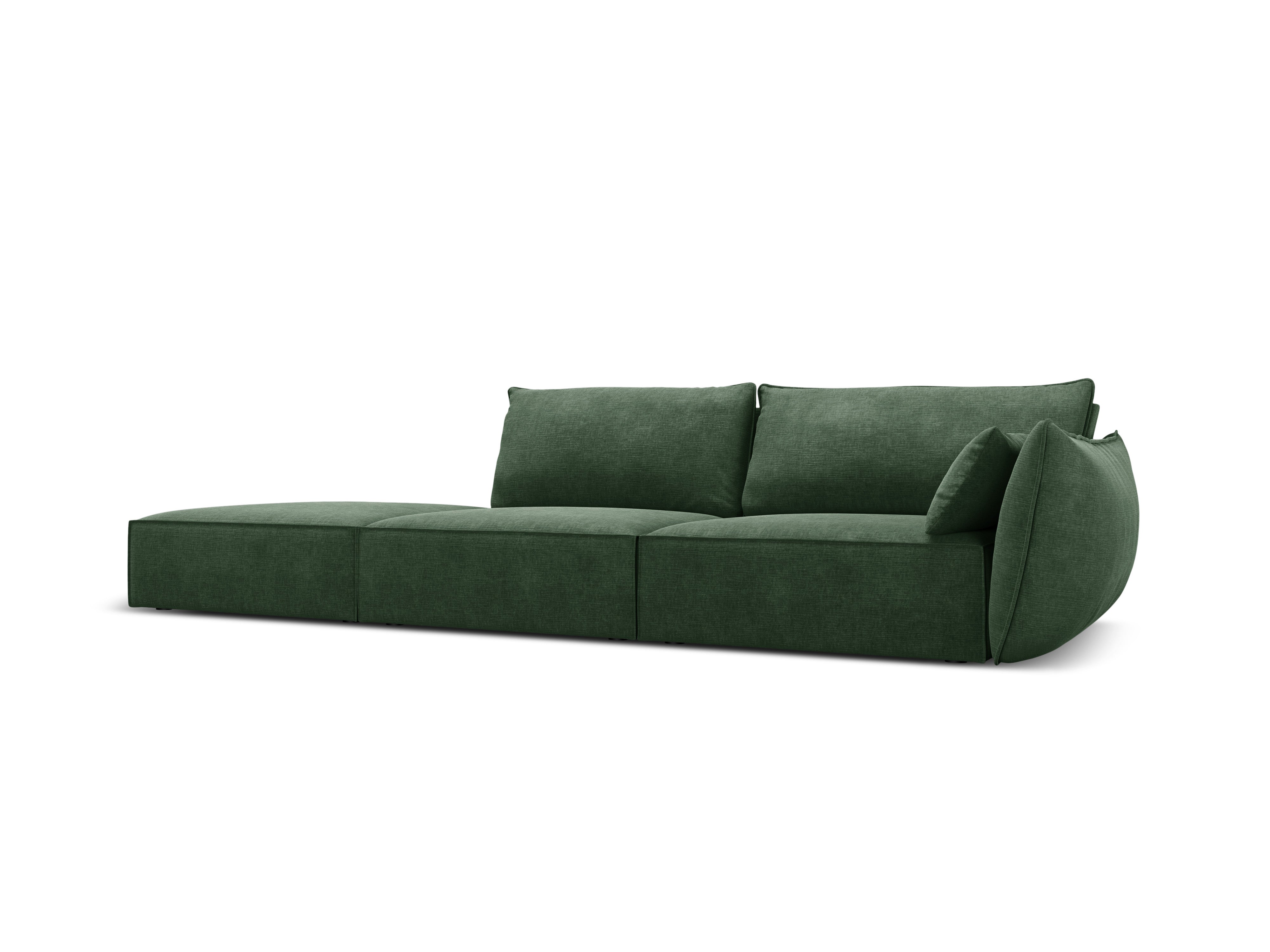 Sofa w tkaninie szenilowej lewostronna otwarta VANDA butelkowa zieleń