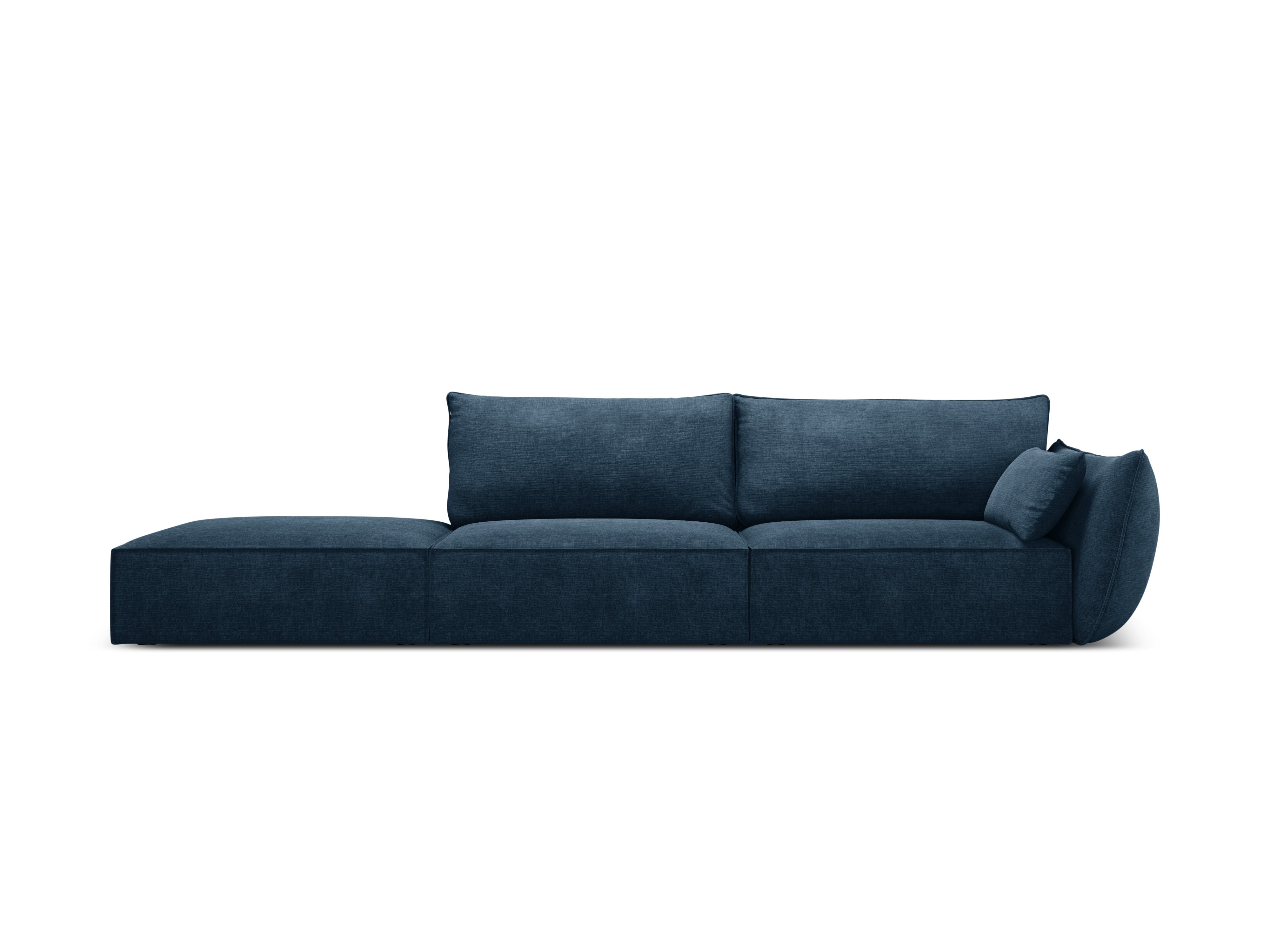 Sofa w tkaninie szenilowej lewostronna otwarta VANDA granat królewski