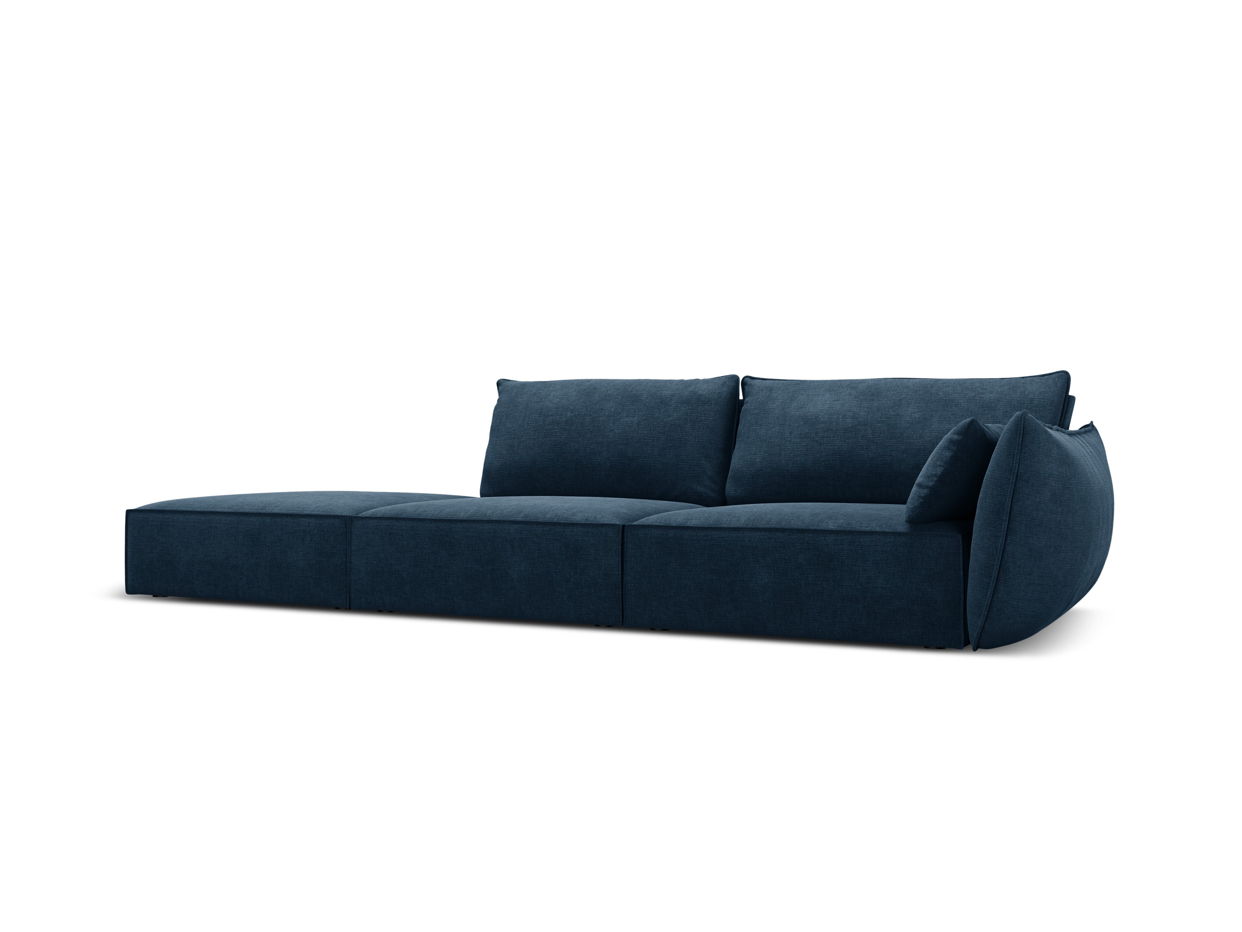 Sofa w tkaninie szenilowej lewostronna otwarta VANDA granat królewski