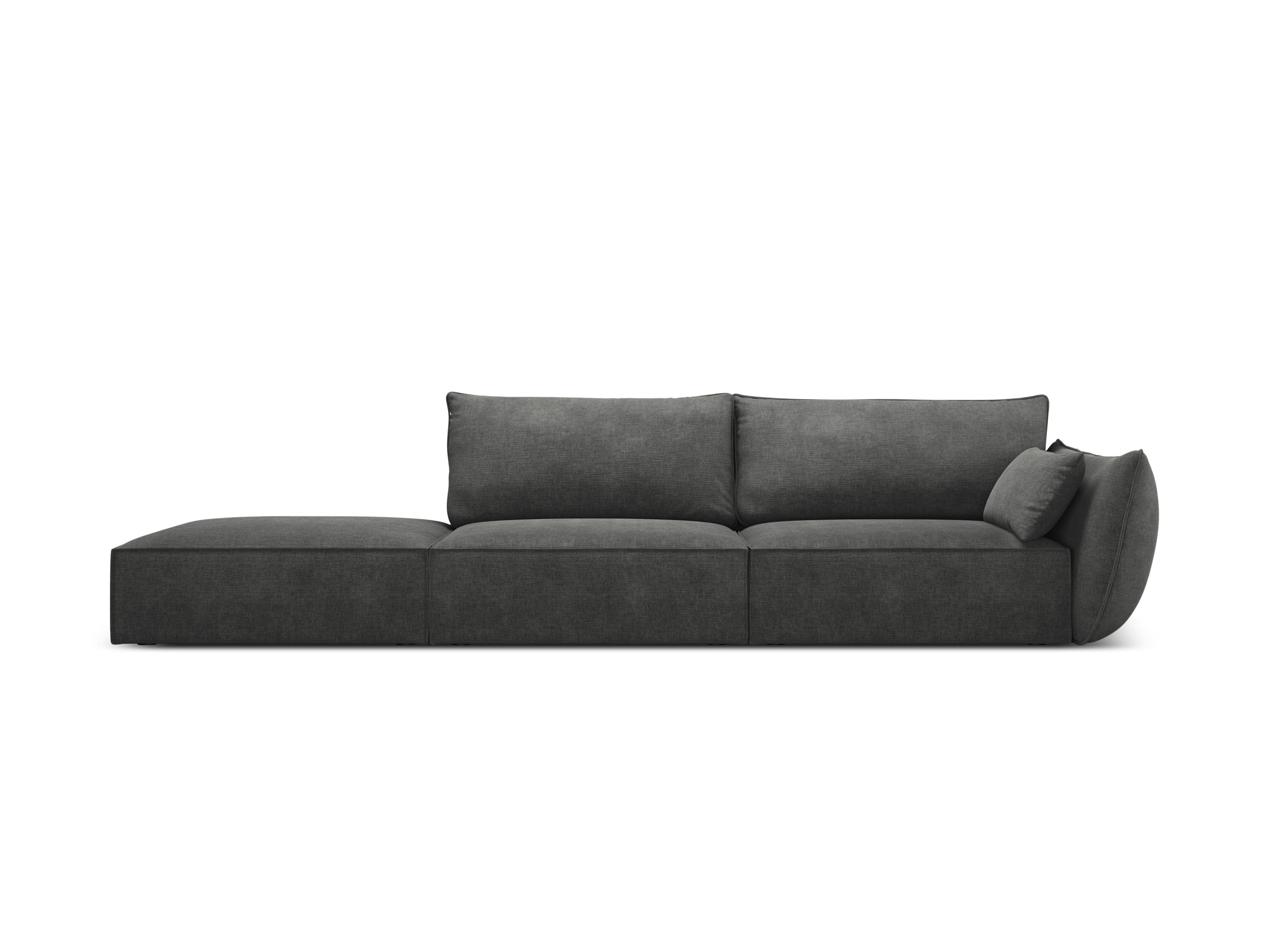Sofa w tkaninie szenilowej lewostronna otwarta VANDA ciemnoszary