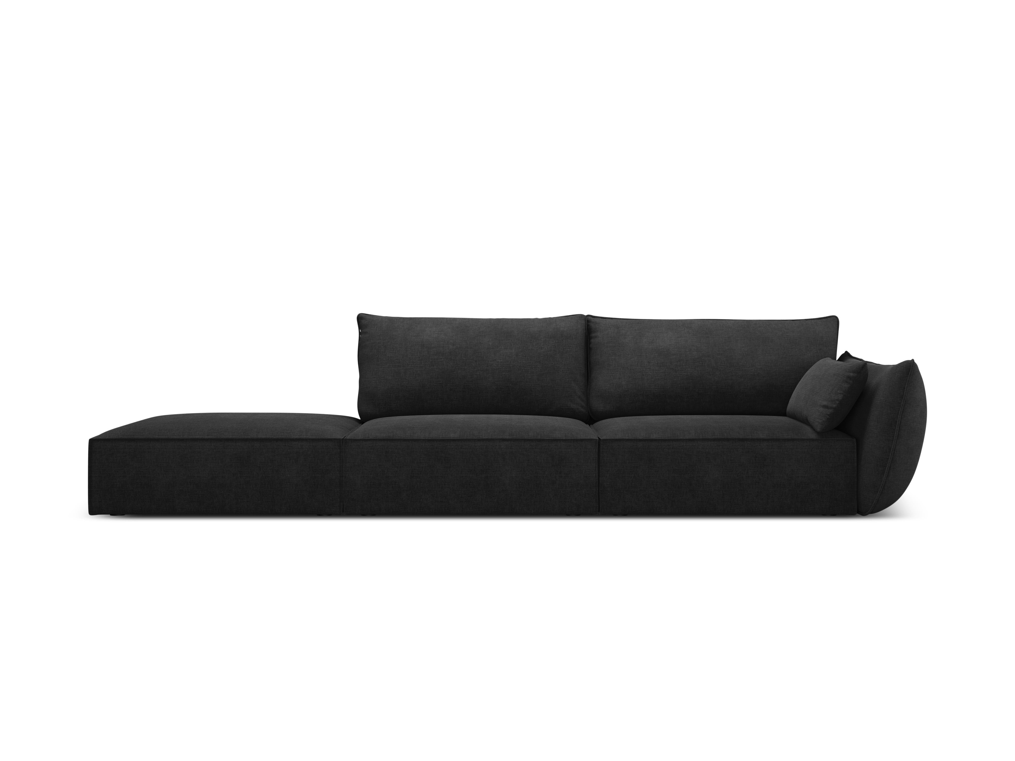 Sofa w tkaninie szenilowej lewostronna otwarta VANDA czarny