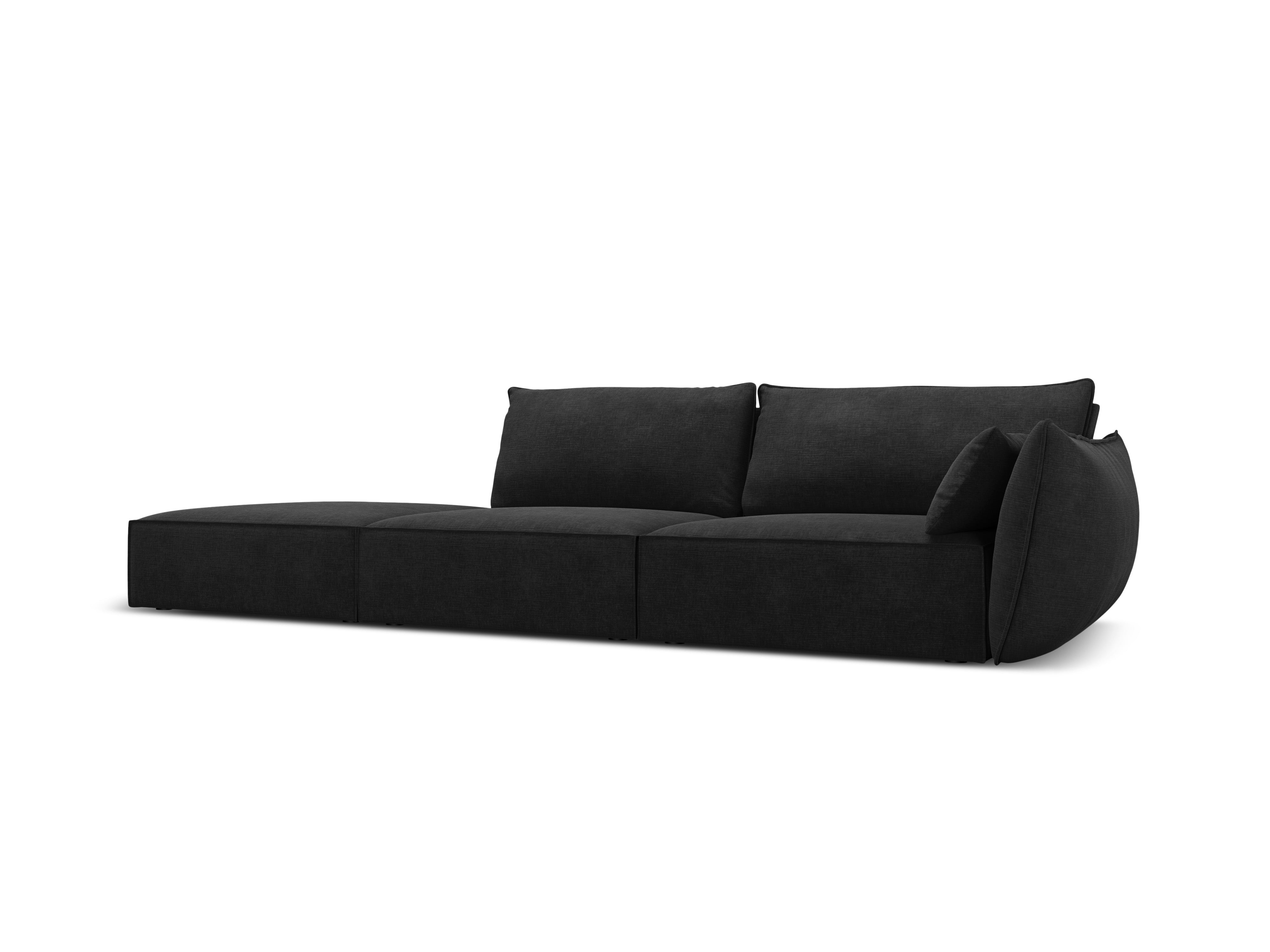 Sofa w tkaninie szenilowej lewostronna otwarta VANDA czarny