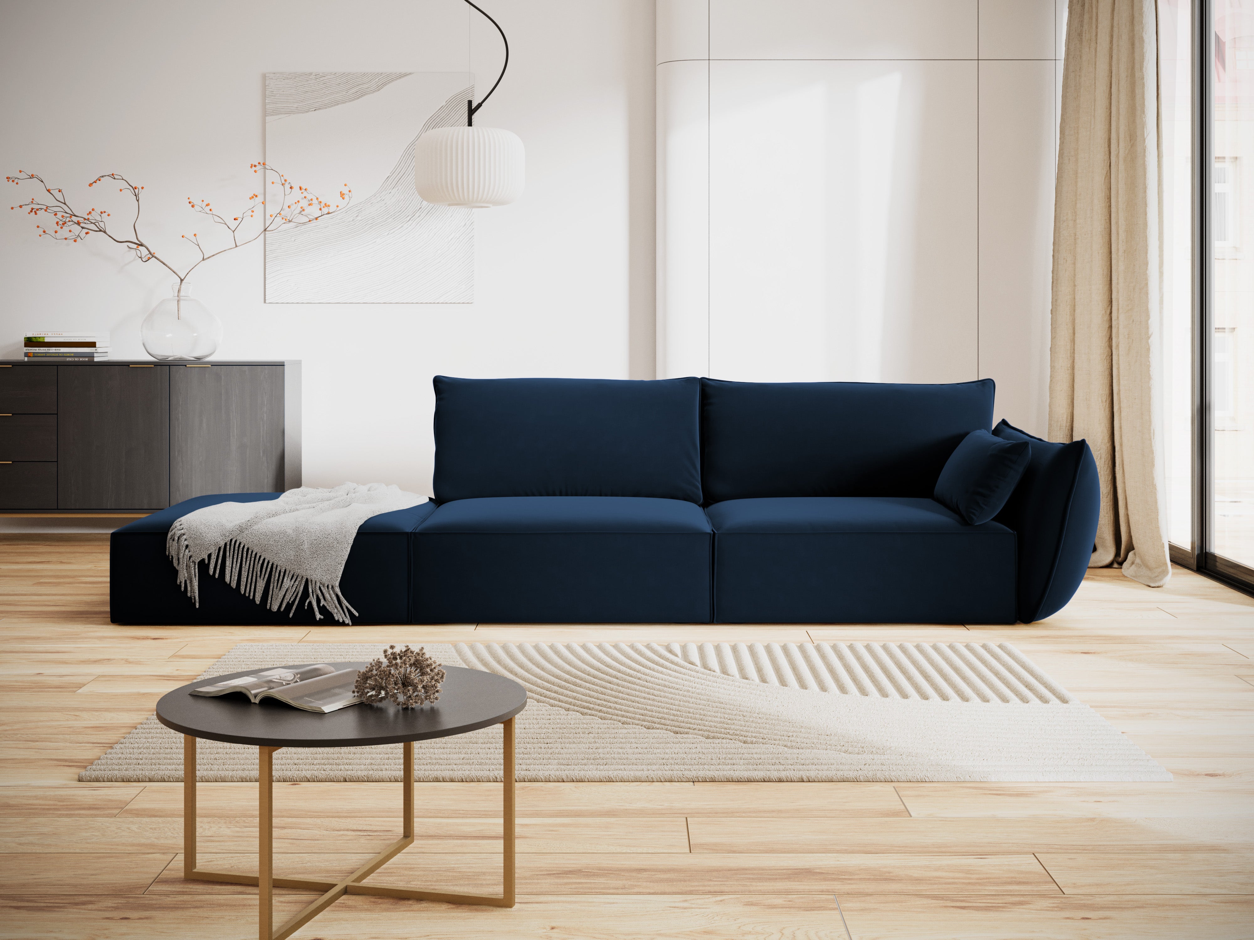 Sofa aksamitna lewostronna otwarta VANDA granatowy