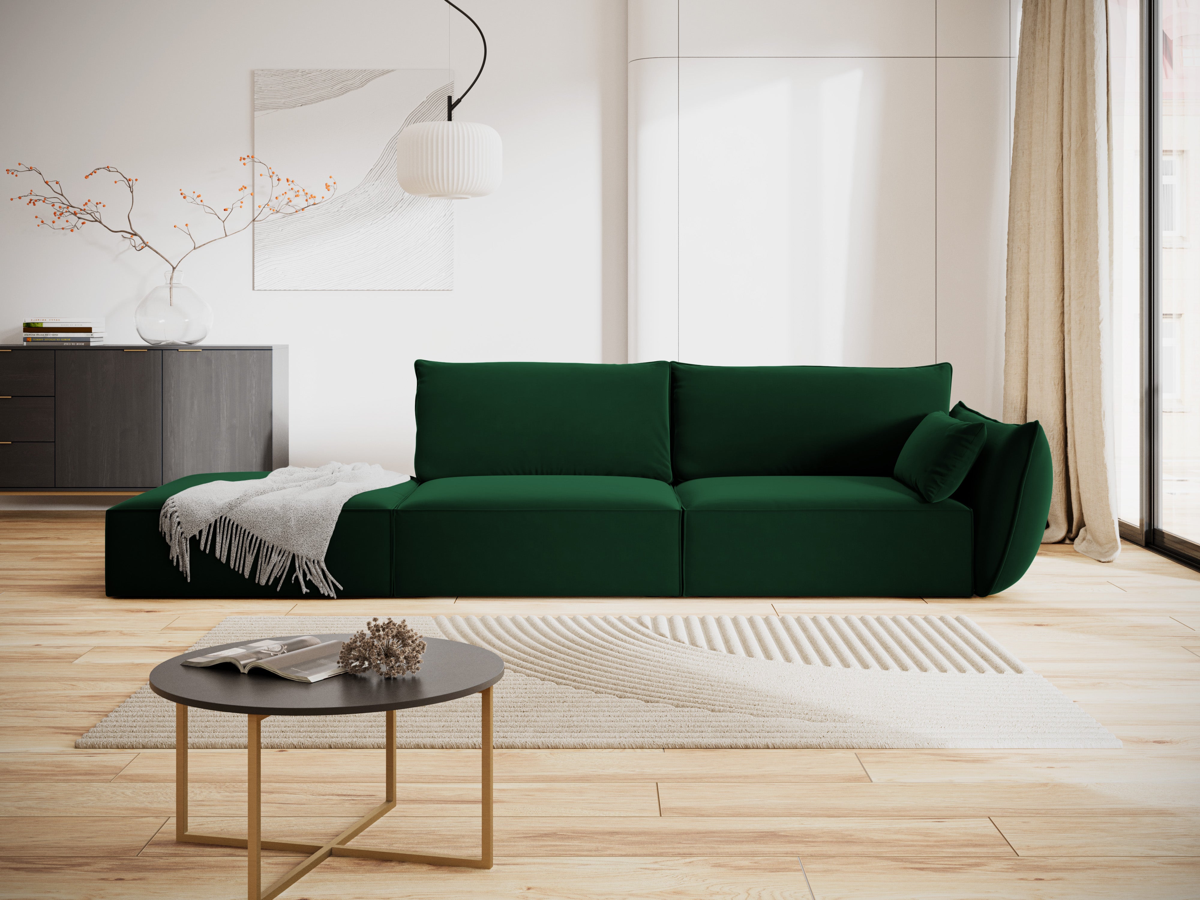 Sofa aksamitna lewostronna otwarta VANDA butelkowa zieleń