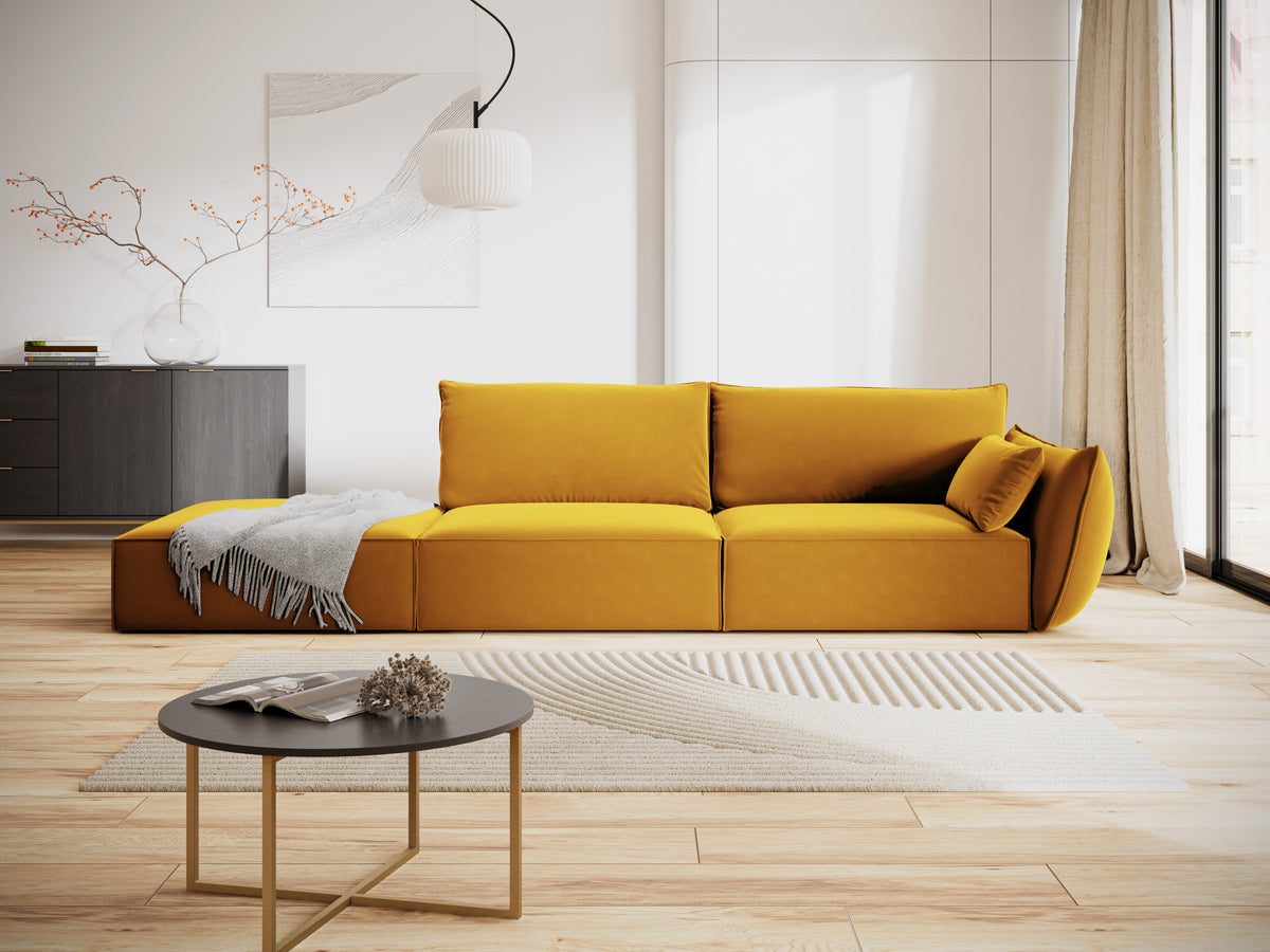 Sofa aksamitna lewostronna otwarta VANDA musztardowy