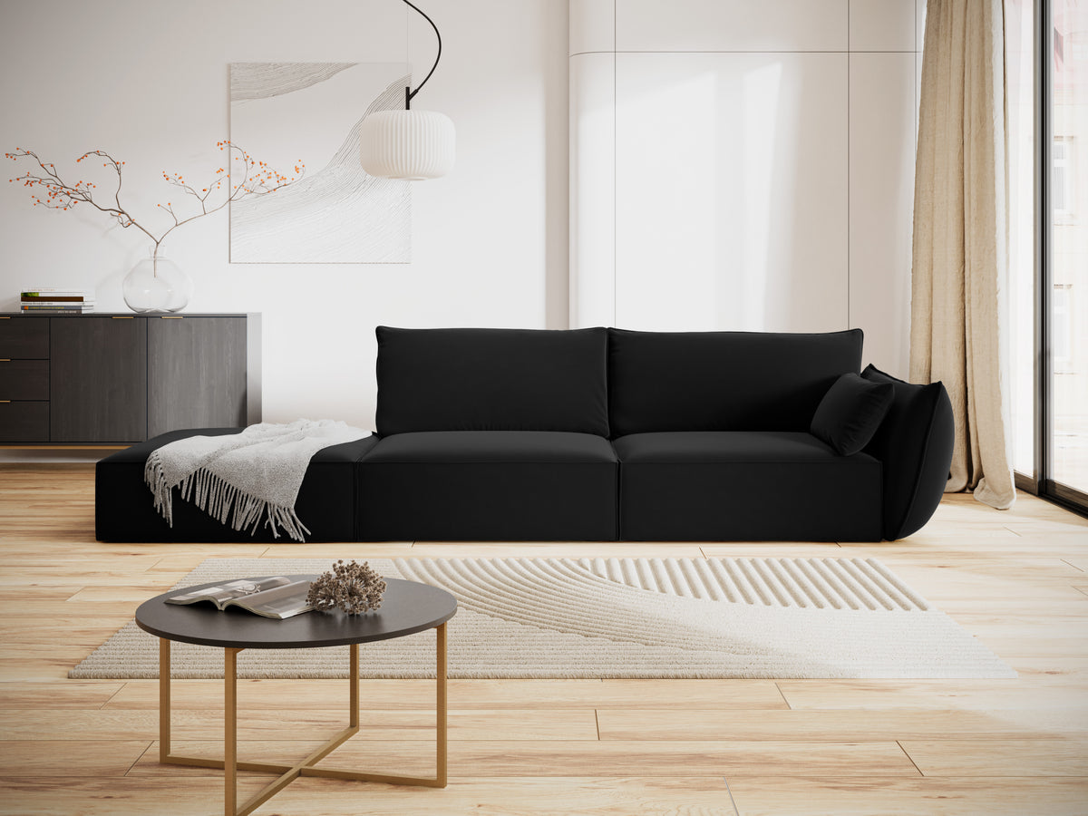 Sofa aksamitna lewostronna otwarta VANDA czarny