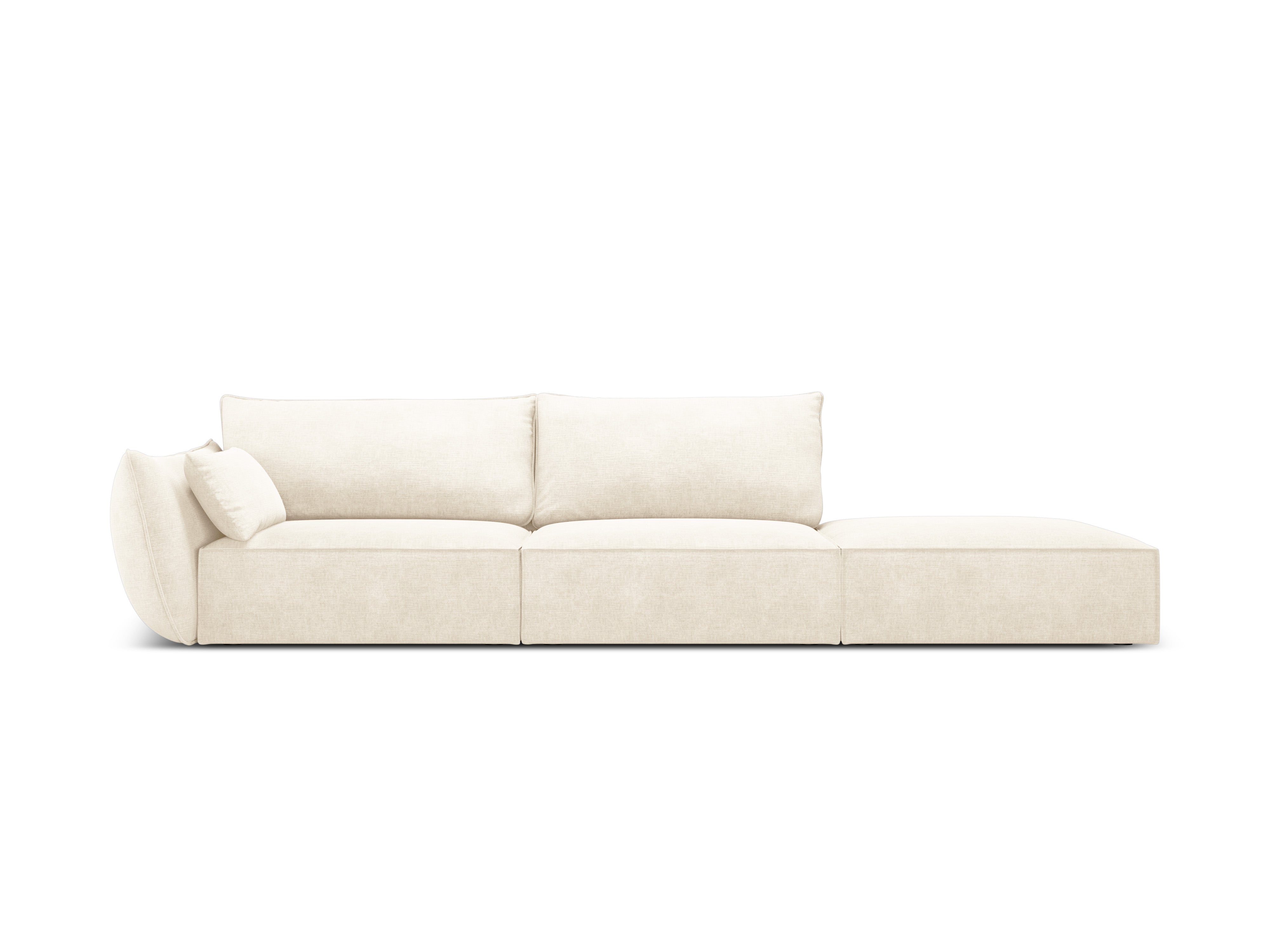 Sofa w tkaninie szenilowej prawostronna otwarta VANDA jasnobeżowy