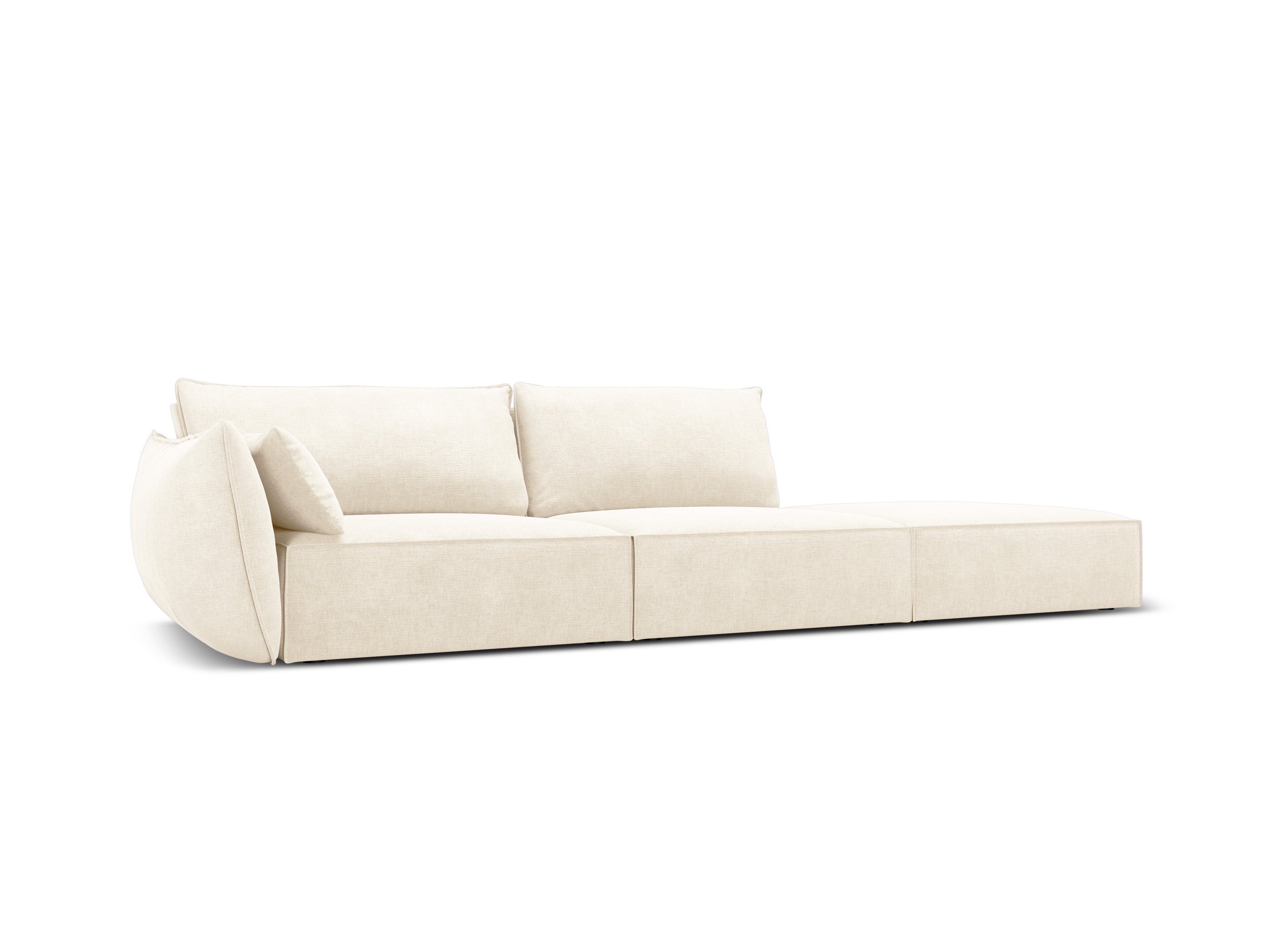 Sofa w tkaninie szenilowej prawostronna otwarta VANDA jasnobeżowy