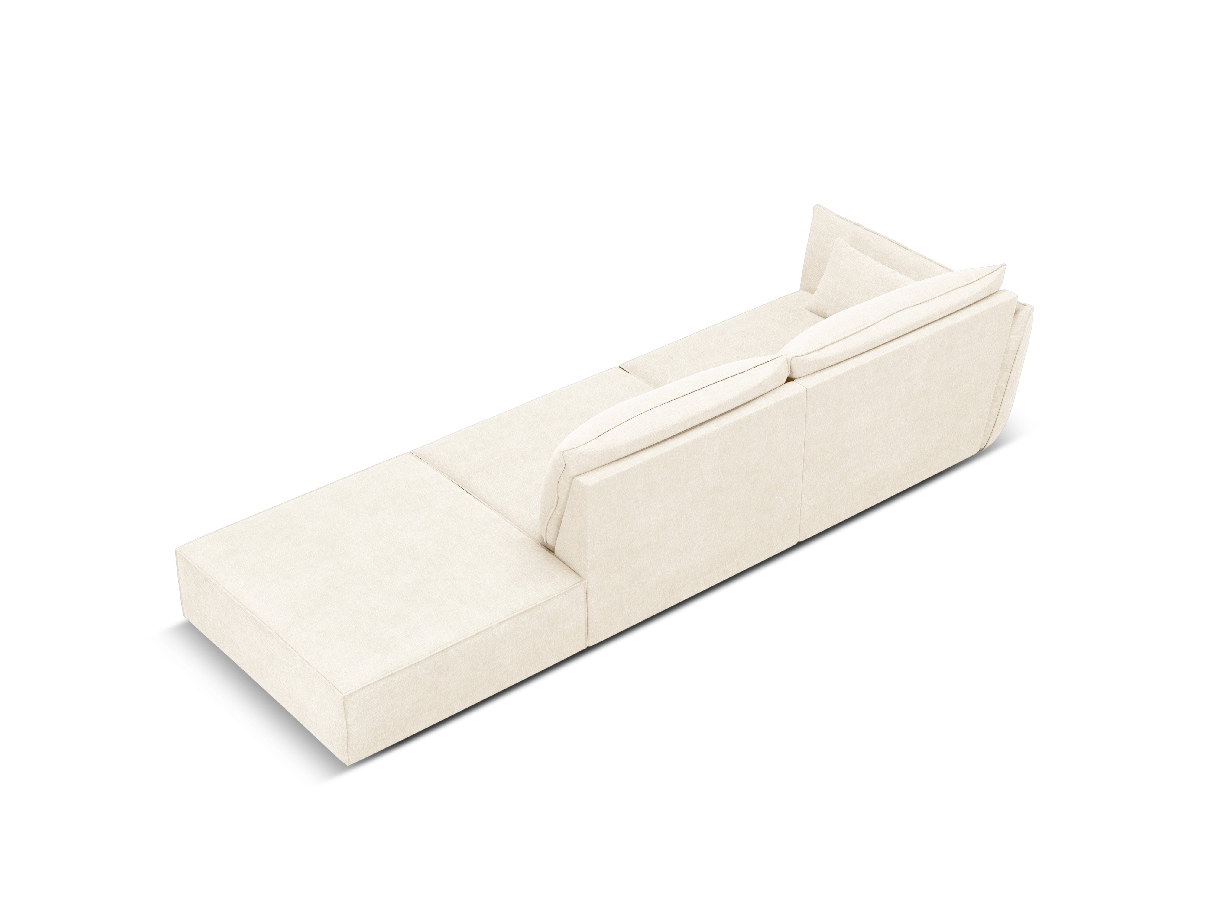 Sofa w tkaninie szenilowej prawostronna otwarta VANDA jasnobeżowy