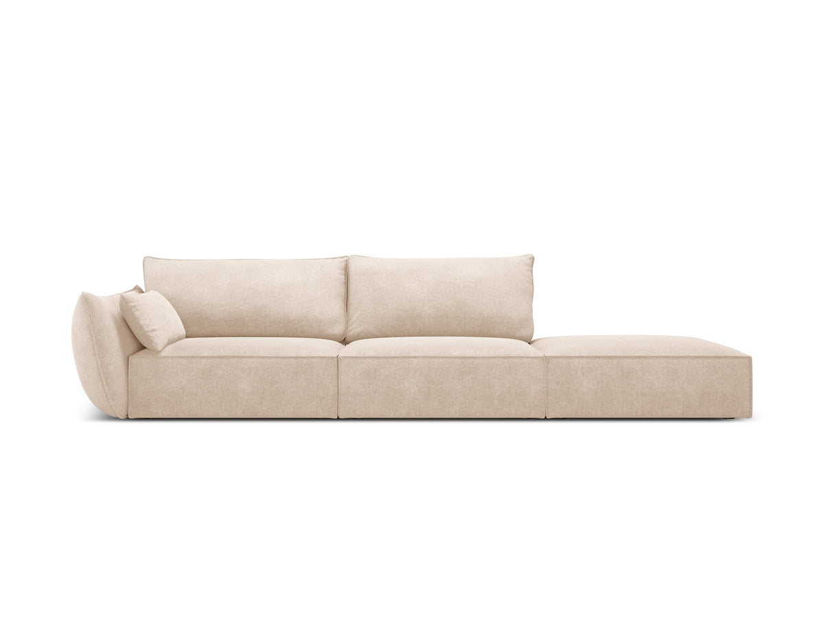 Sofa w tkaninie szenilowej prawostronna otwarta VANDA beżowy
