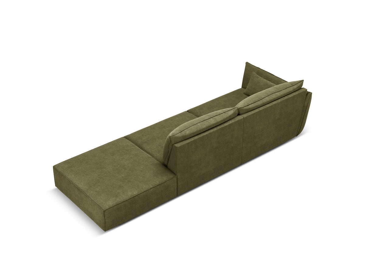 Sofa w tkaninie szenilowej prawostronna otwarta VANDA zielony