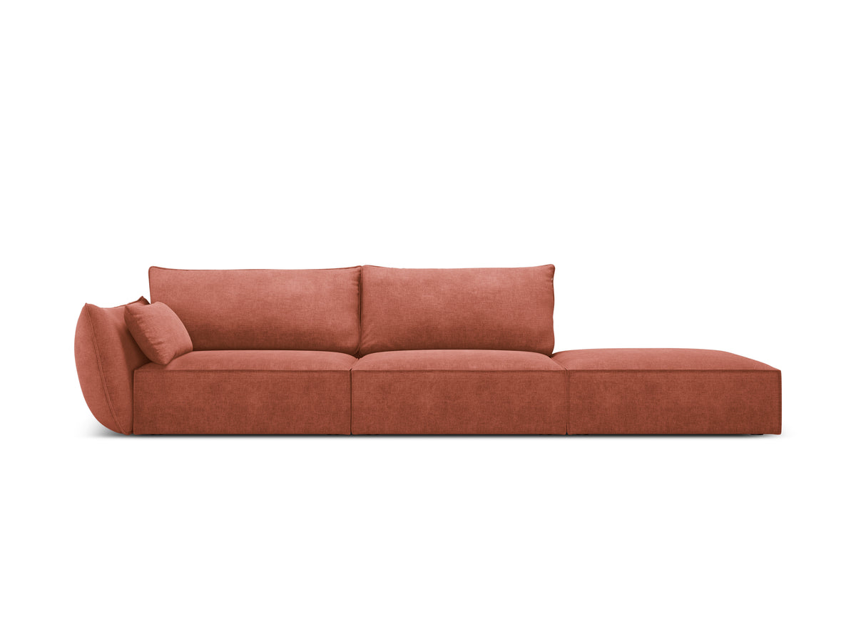 Sofa w tkaninie szenilowej prawostronna otwarta VANDA terracotta