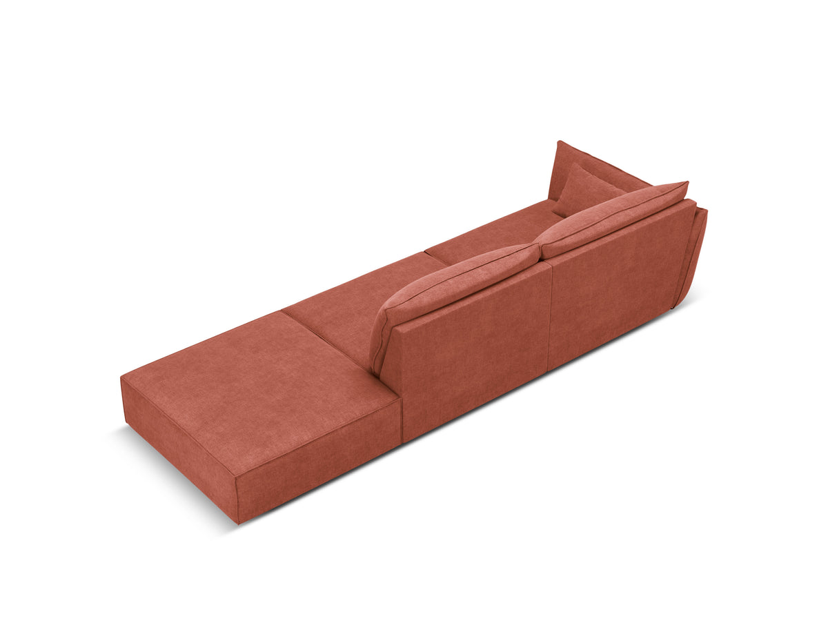 Sofa w tkaninie szenilowej prawostronna otwarta VANDA terracotta