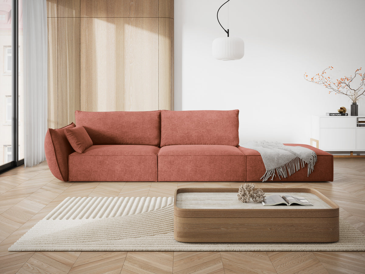 Sofa w tkaninie szenilowej prawostronna otwarta VANDA terracotta