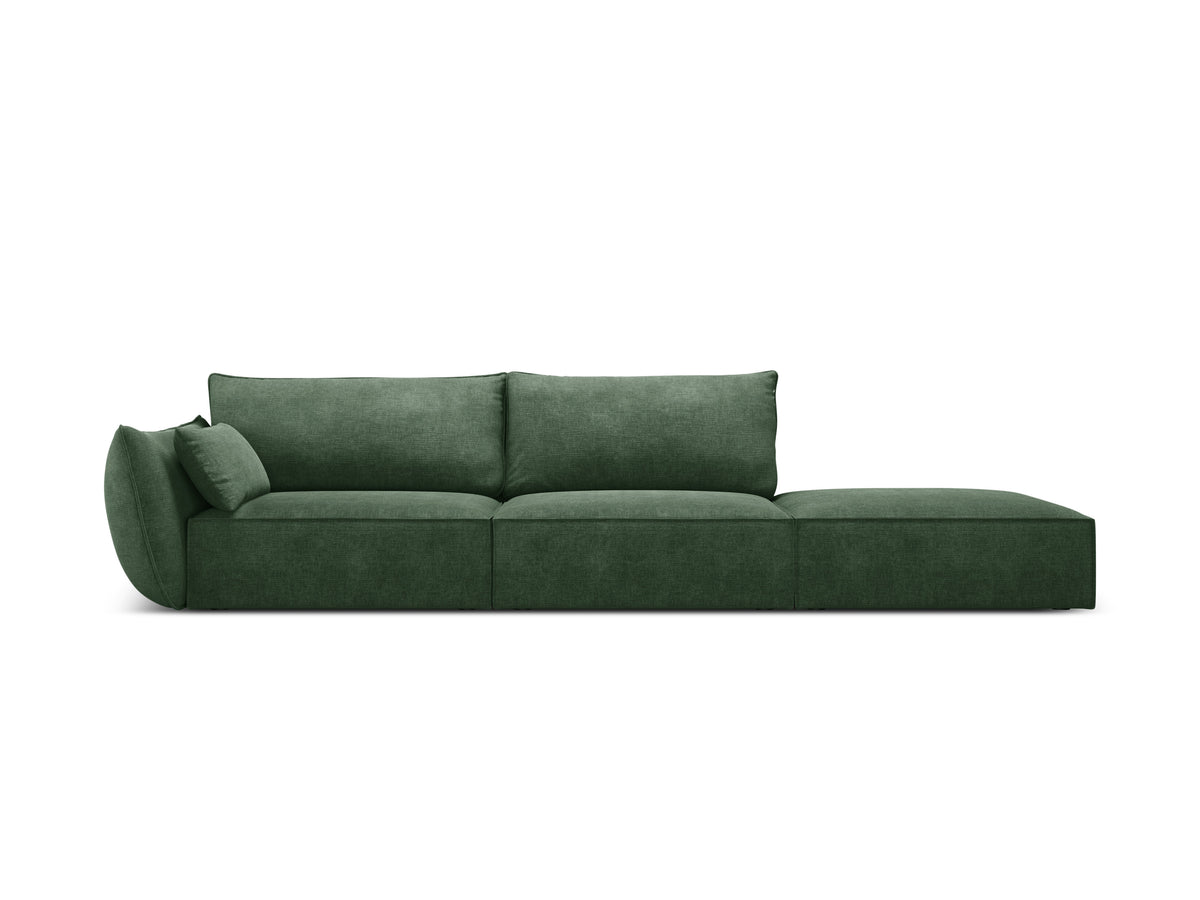 Sofa w tkaninie szenilowej prawostronna otwarta VANDA butelkowa zieleń