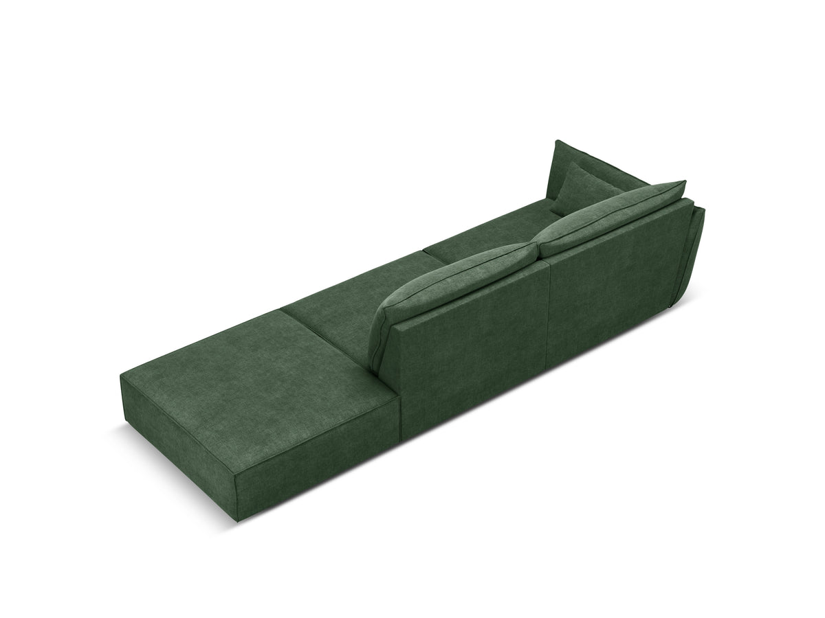 Sofa w tkaninie szenilowej prawostronna otwarta VANDA butelkowa zieleń