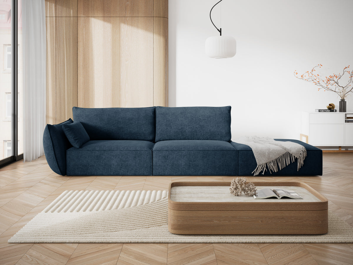 Sofa w tkaninie szenilowej prawostronna otwarta VANDA granat królewski