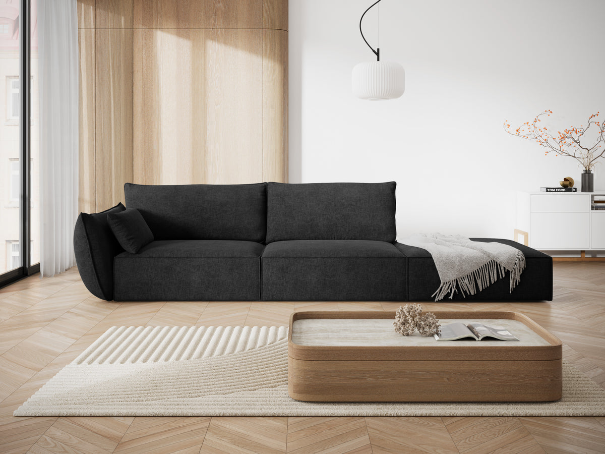 Sofa w tkaninie szenilowej prawostronna otwarta VANDA czarny